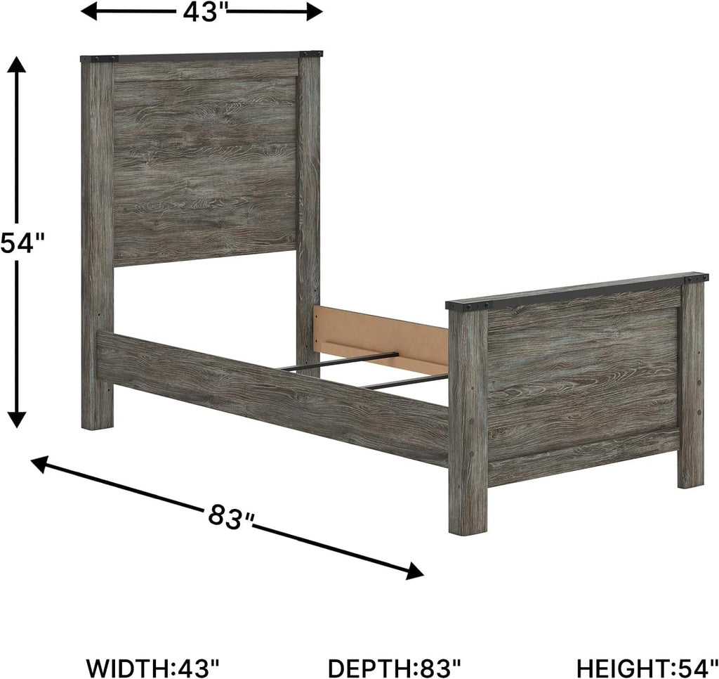 Signature Design by Ashley Frandern Industrial Panel Bed with Nailhead Accents, Foundation or Box Spring Needed, Twin, Gray