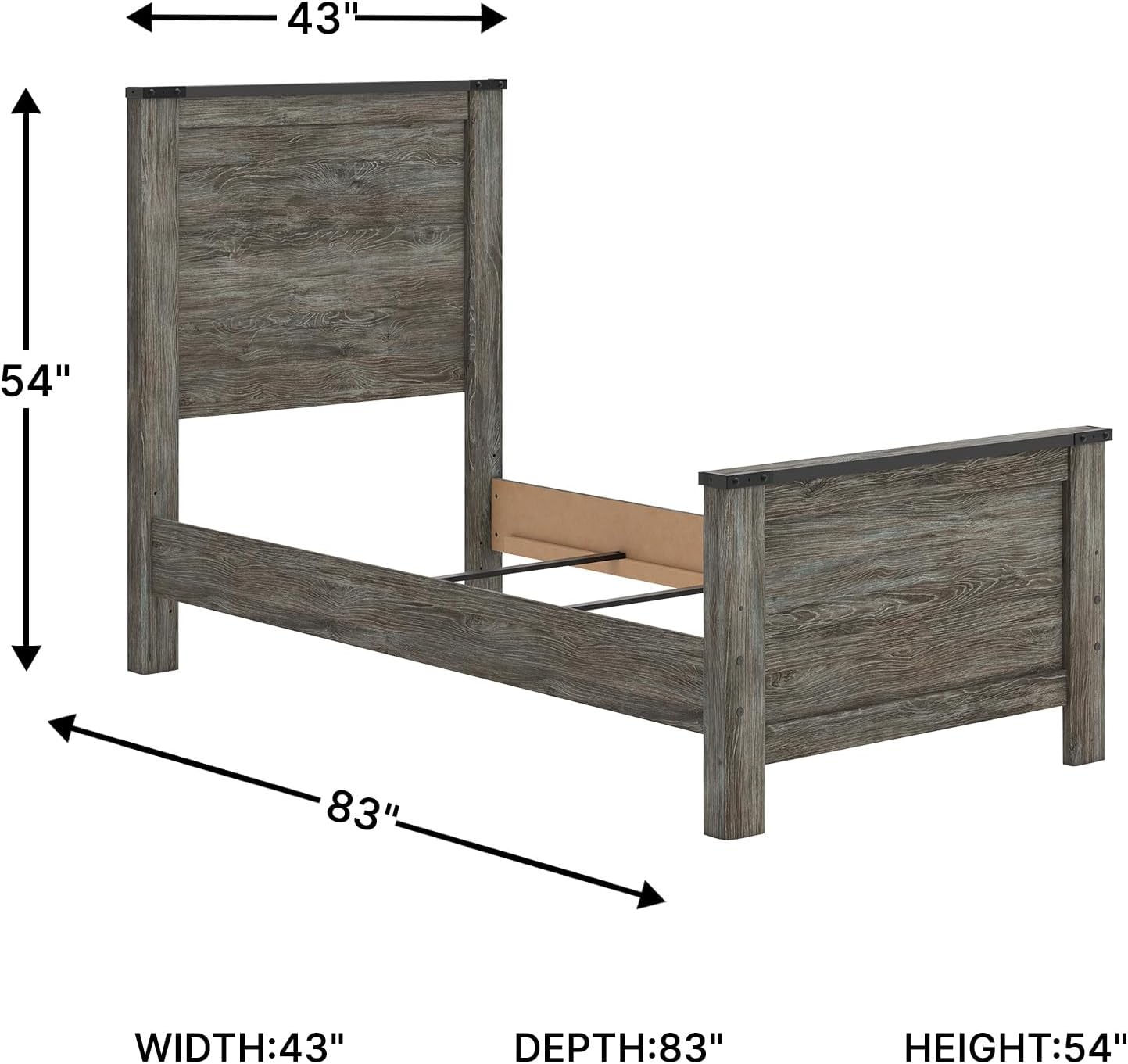 Signature Design by Ashley Frandern Industrial Panel Bed with Nailhead Accents, Foundation or Box Spring Needed, Twin, Gray