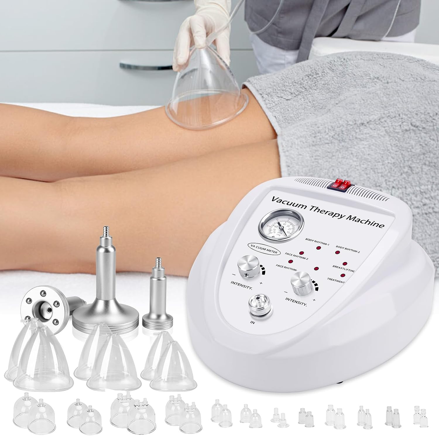 Vacuum Therapy Cupping Machine with 30 Cups and 3 Metal Gua Sha Handles for Salon SPA, Body, Back, Face Massage Care