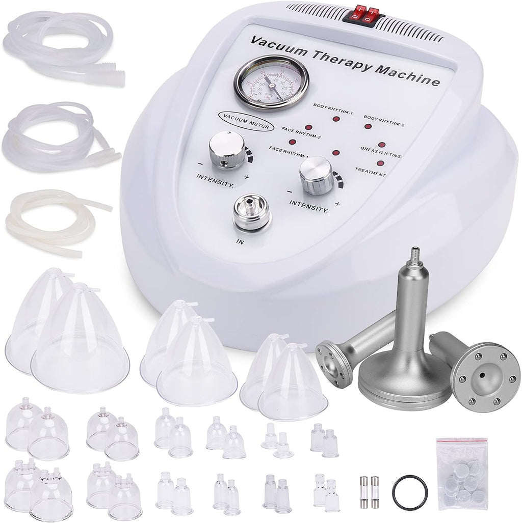 Vacuum Therapy Cupping Machine with 30 Cups and 3 Metal Gua Sha Handles for Salon SPA, Body, Back, Face Massage Care