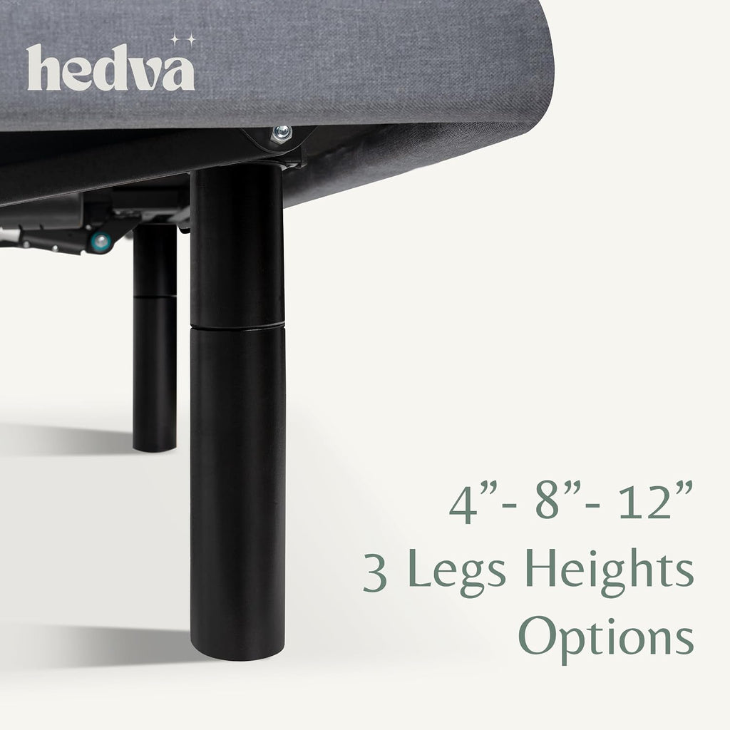 Hedva Adjustable Bed Frame with Massage Motors, 4 USB Ports, LED Light, 5-Minute Assembly, Multiple Preset Positions for Ultimate Comfort, Wireless Remote Control Adjustable Bed (Black, Full)