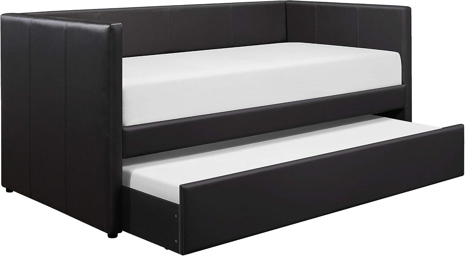 Homelegance Adra PU Leather Upholstered Daybed with Trundle, Twin, Black