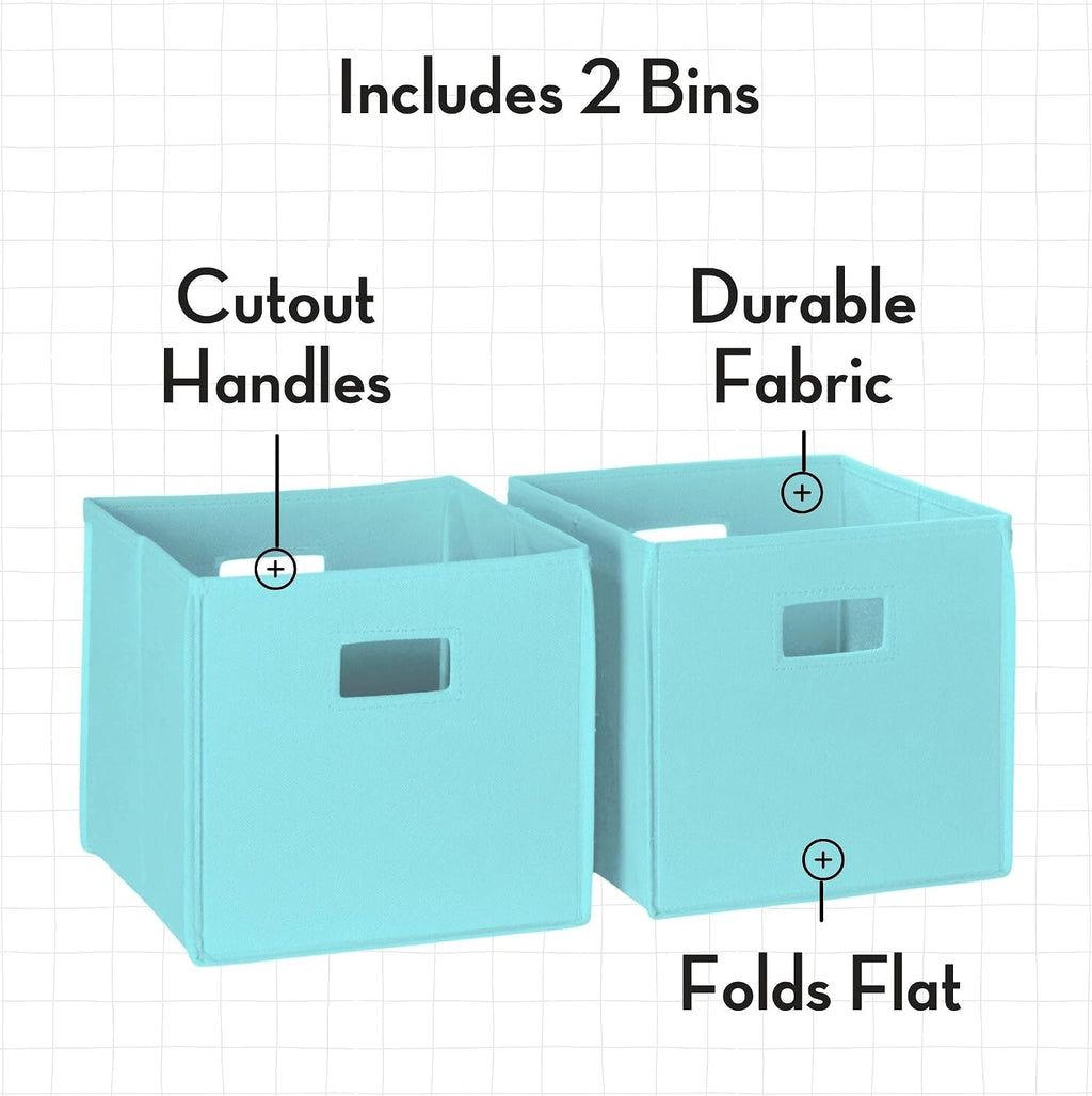 RiverRidge Catch-All Kids Toy Storage Organizer with 3 Cubbies and 2 Storage Bin Compartments - 35 Inch Wide White and 2 Aqua Fabric Bins Kids Room Decor Toy Organizers and Bins