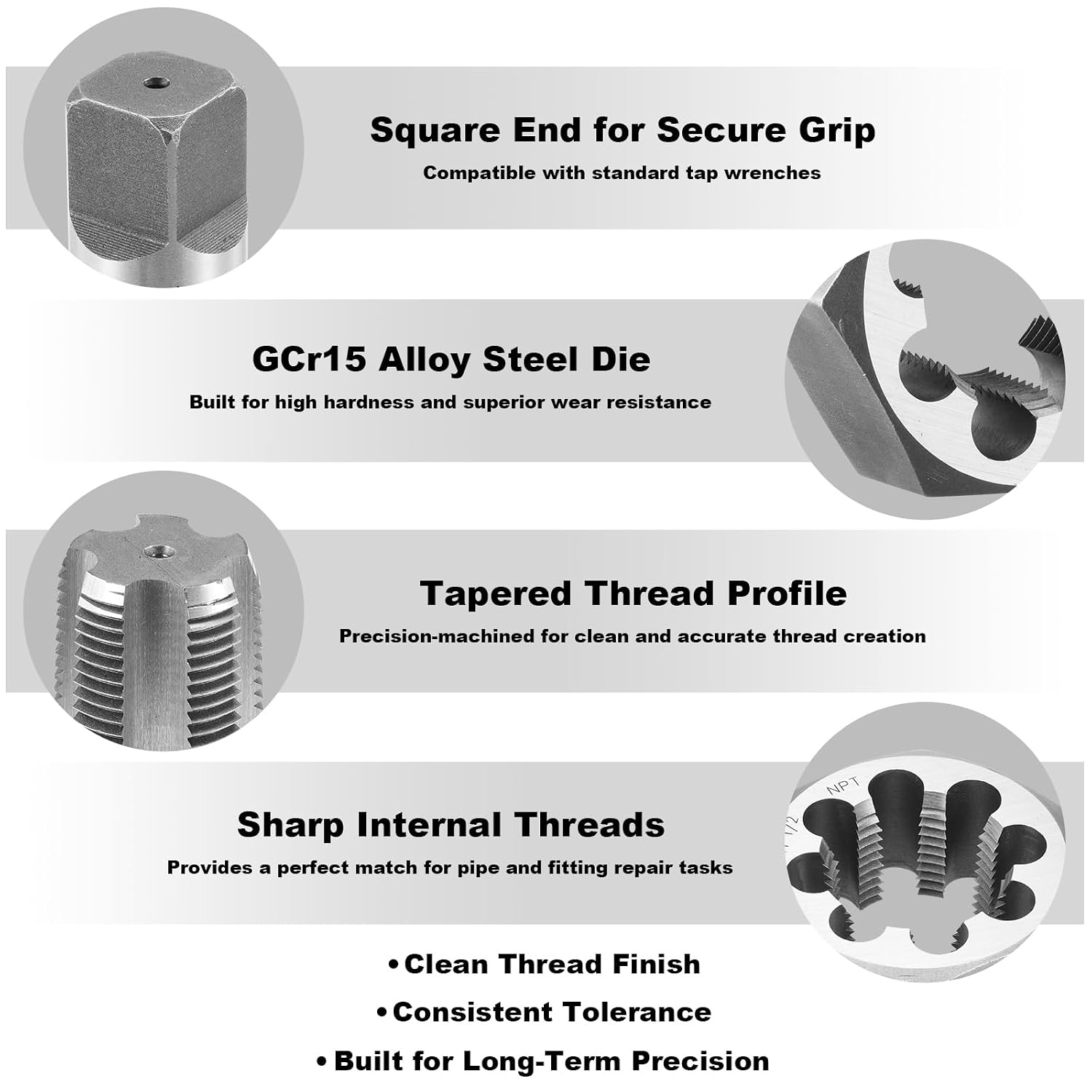 NPT Tap and Die Set – 1/8' to 1' Pipe Threading Tool Kit, GCr15 Alloy Steel Taper Tap and Hex Die Set with Storage Case for NPT Thread Repair and Cutting