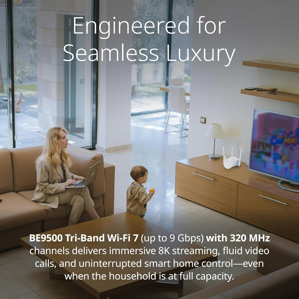 D-Link BE9500 Tri-Band Wi-Fi 7 Smart Router (R95) – Sculptured-Wing Design, 2.5 GbE, Self-Optimizing Mesh, Multi-Gig, Parental Controls, Alexa/Google Ready
