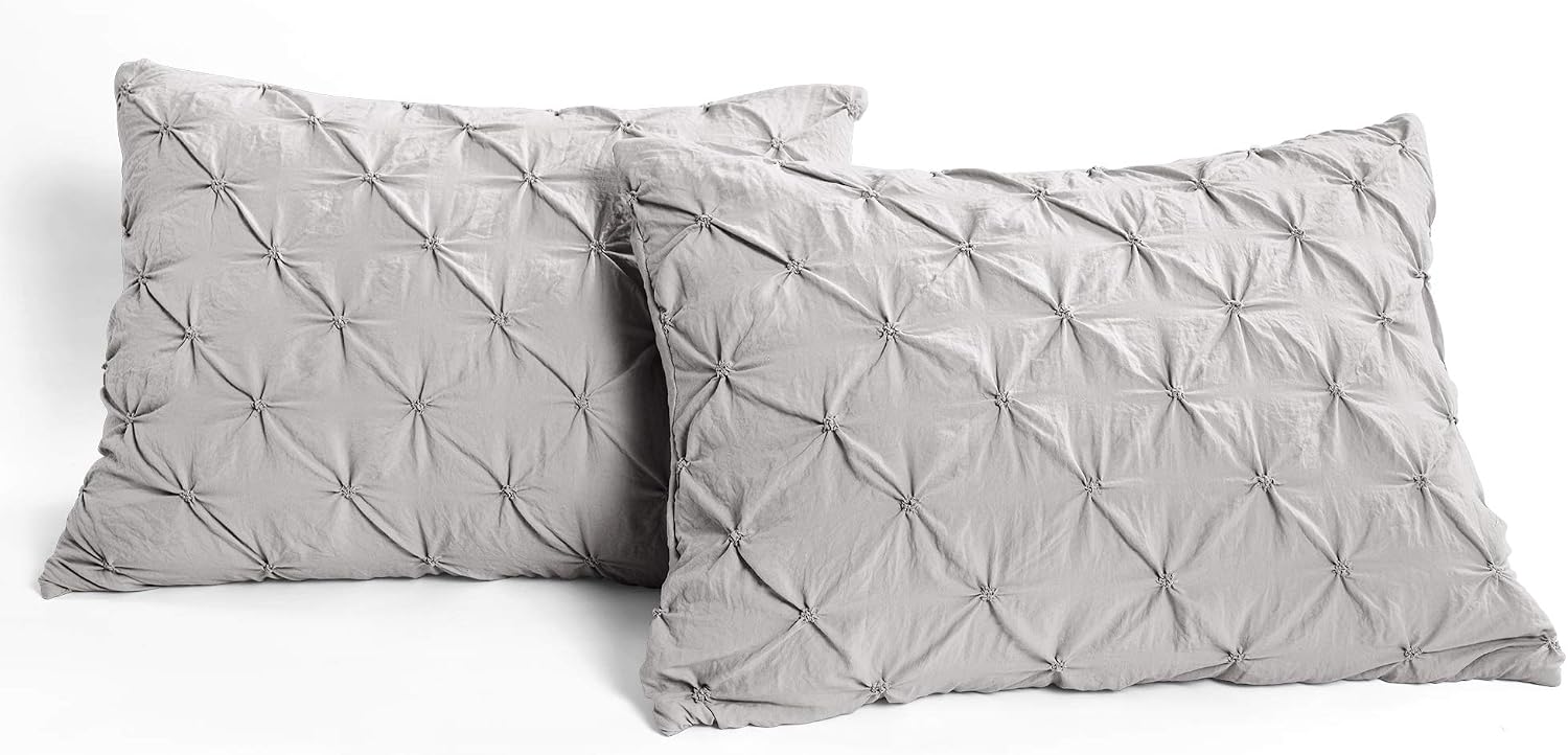 Lush Decor Ravello Pintuck Comforter Set - Luxe 5 Piece Textured Bedding Set - Traditional Glam & Farmhouse Inspired Bedroom Decor - King, Light Gray