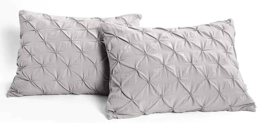 Lush Decor Ravello Pintuck Comforter Set - Luxe 5 Piece Textured Bedding Set - Traditional Glam & Farmhouse Inspired Bedroom Decor - Full/ Queen, Light Gray
