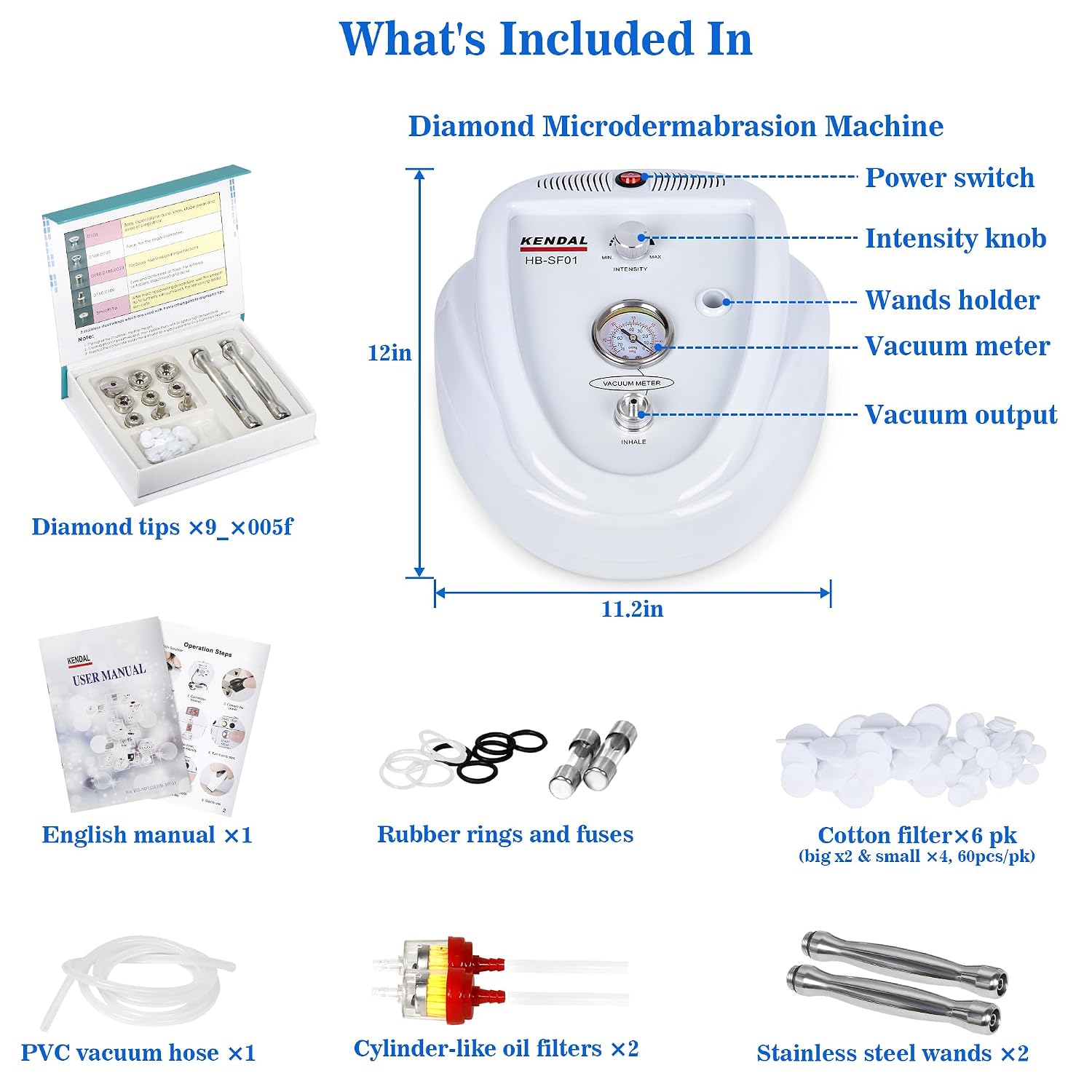 Kendal Professional Diamond Microdermabrasion Machine, Dermabrasion Facial Skin Care Equipment, Also Good for Home Use AC 110V HB-SF01