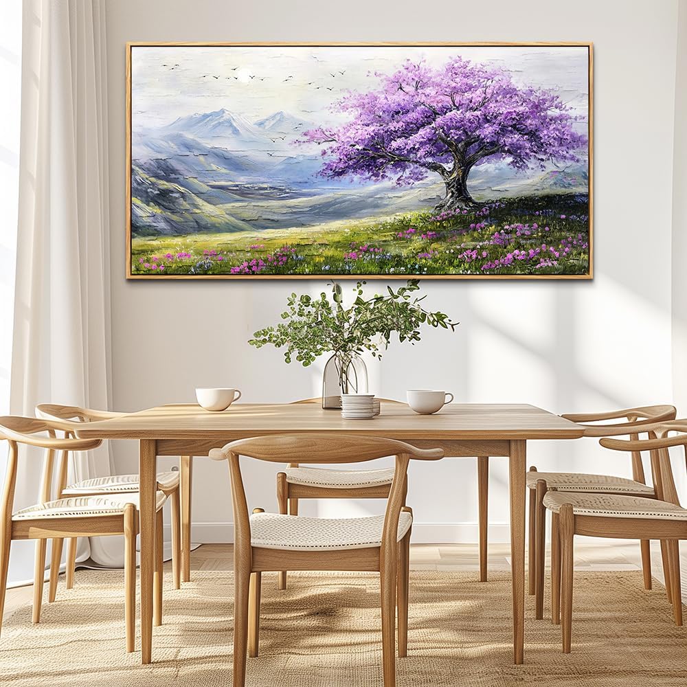 ZUITINGHUA Large Wood Framed Canvas Wall Art For Living Room Wall Decor For Bedroom Office Decorations Purple Tree Wall Paintings Abstract Scenery Pictures Artwork Aesthetic Family Mural 30x60 In