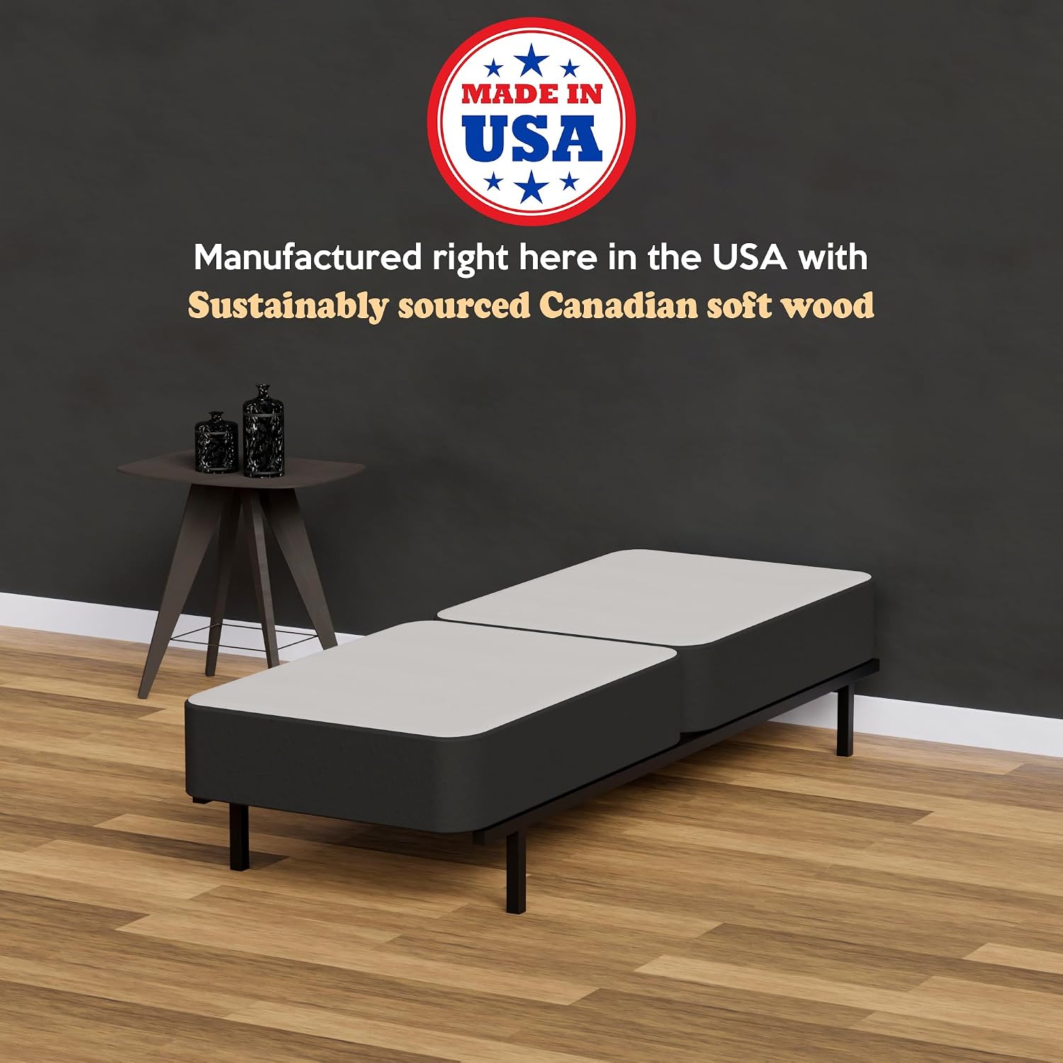 8-Inch Sturdy Box Spring for Mattress Support-Durable and Fully Assembled, Natural Wood Foundation for Twin, Black