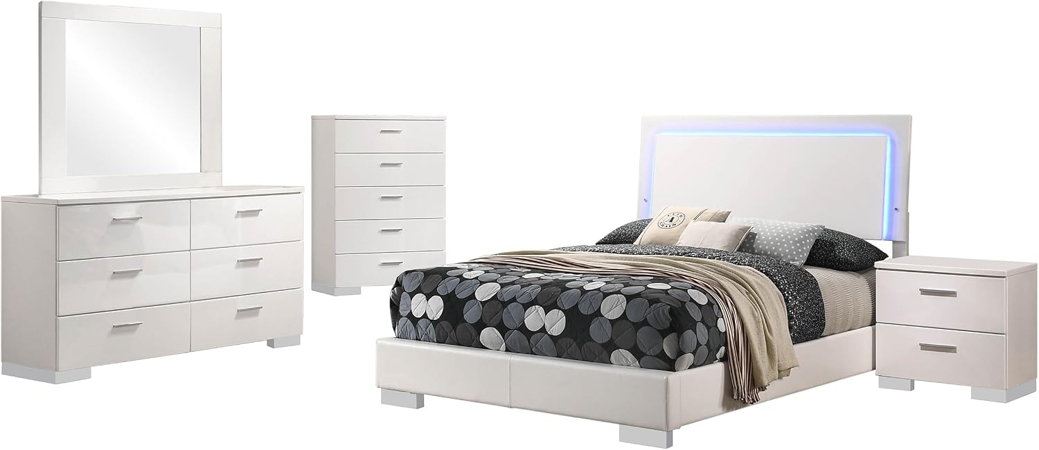 White High Gloss 5-piece Full Bedroom Set