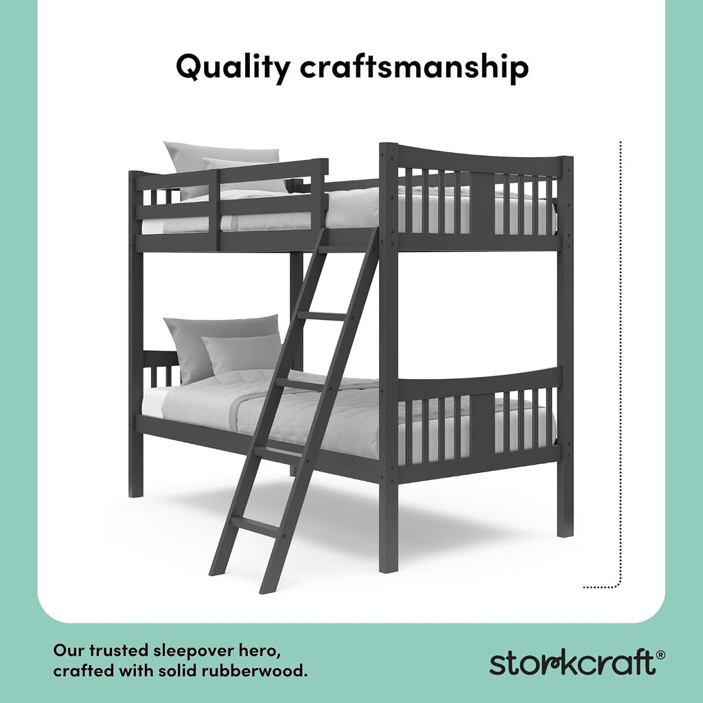 Storkcraft Caribou Bunk Bed Twin Over Twin Bunk Bed (Gray) - GREENGUARD Gold Certified, Twin Bunk Beds for Kids, Converts to 2 Individual Twin Beds, Bunk Beds for Kids