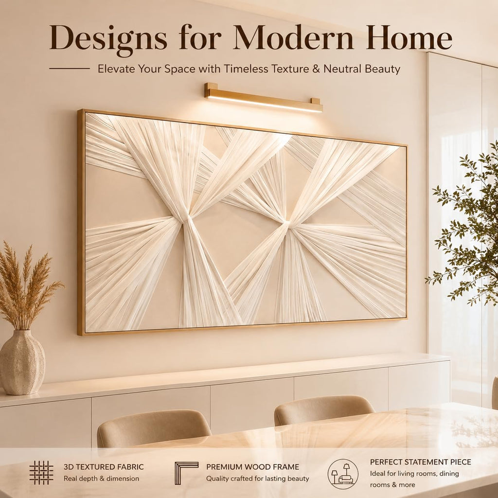 Artists' Handicraft, Extra Large Luxury 3D Fabric Neutral Textured Wall Art, Minimalist Abstract Boho Modern Long Beige Painting Wall Decor for Living Room Bedroom Hallway Office, Horizontal, 54x27 Inces