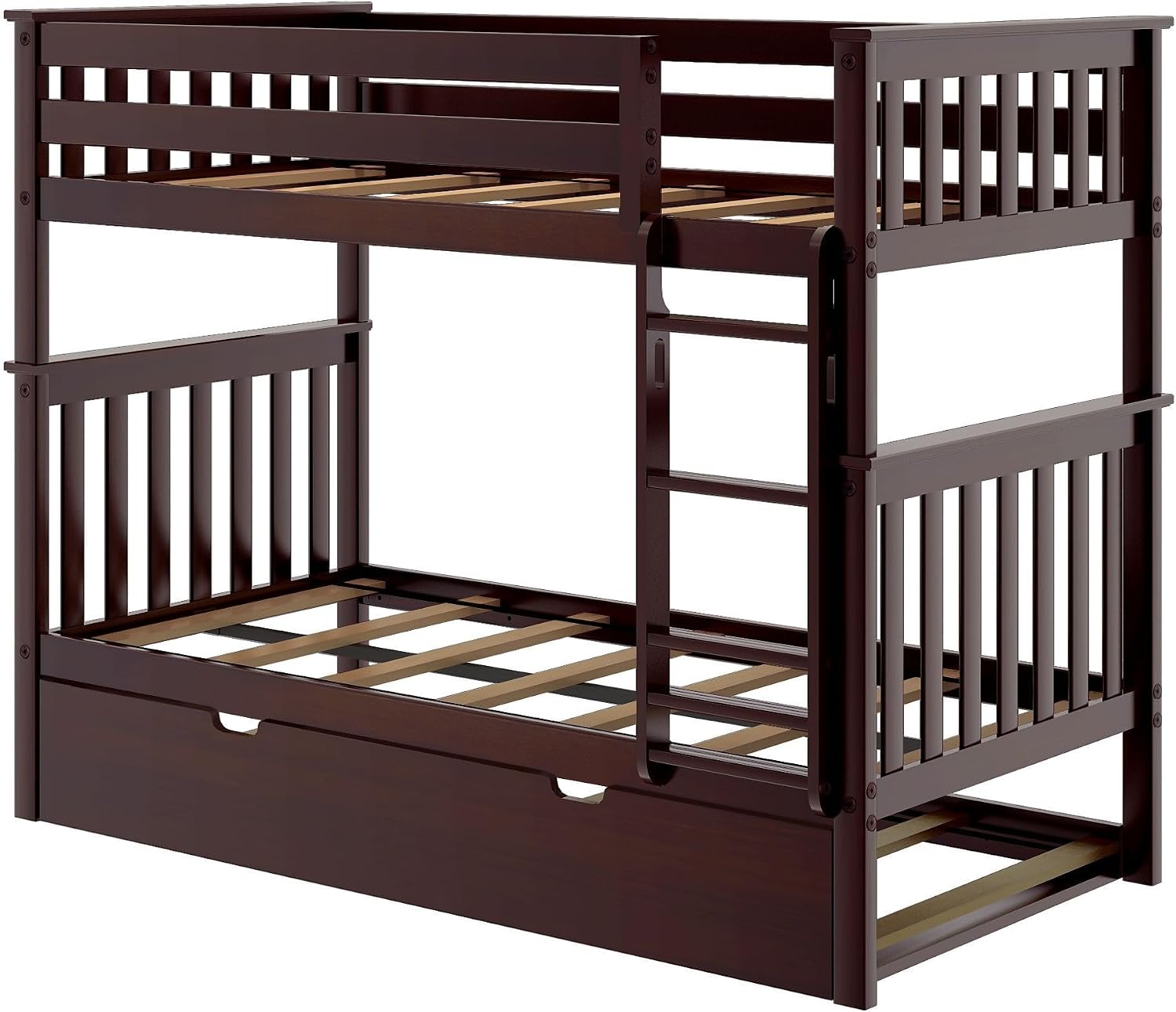 Max & Lily Bunk Bed, Twin-Over-Twin Wood Bed Frame For Kids With Trundle, Espresso