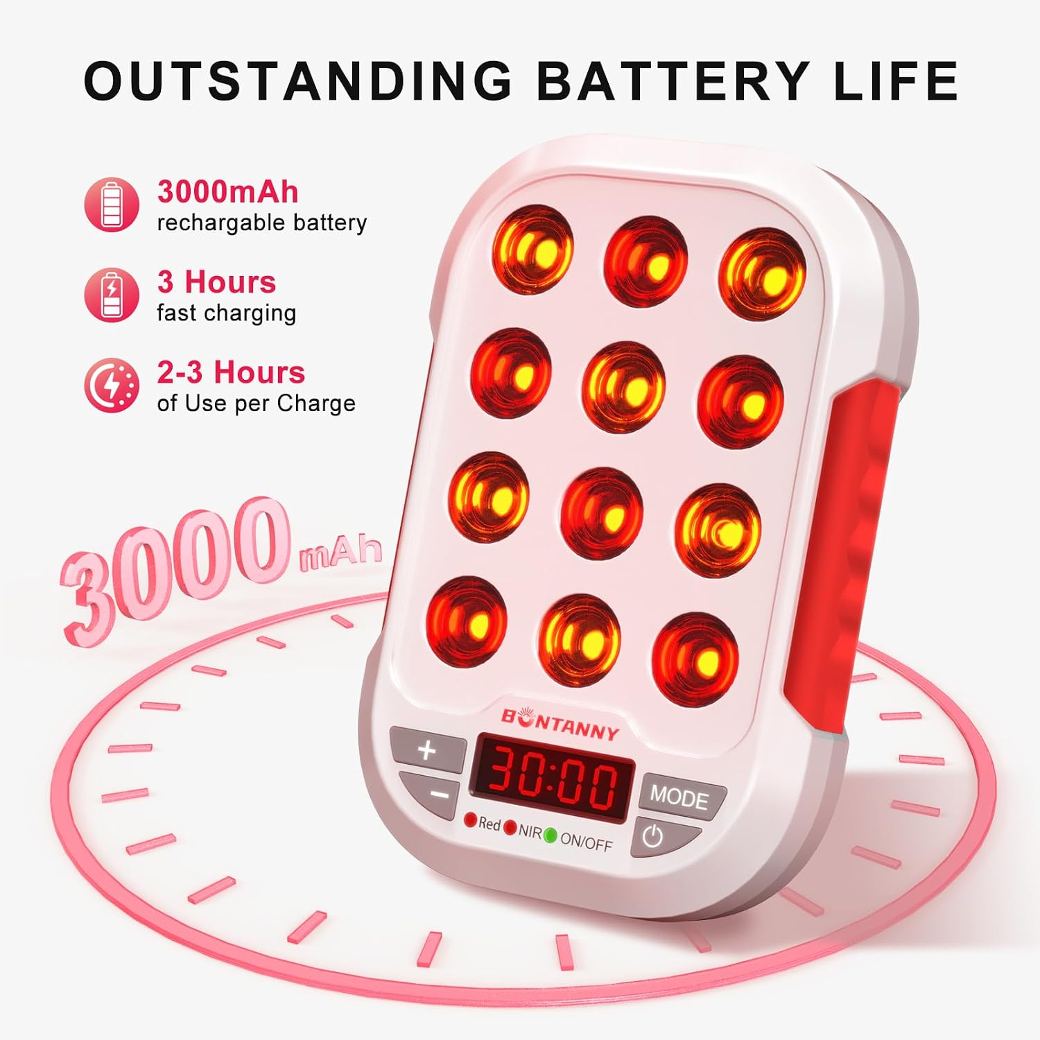 BONTANNY Portable Red Light Therapy, 630/660/810/830/850nm 5 Wavelengths Mini Handheld Red Near Infrared Light, 12 Triple Chip Clinical Grade LEDs, Rechargeable, Travel Case, Timer, for Body, BO-60