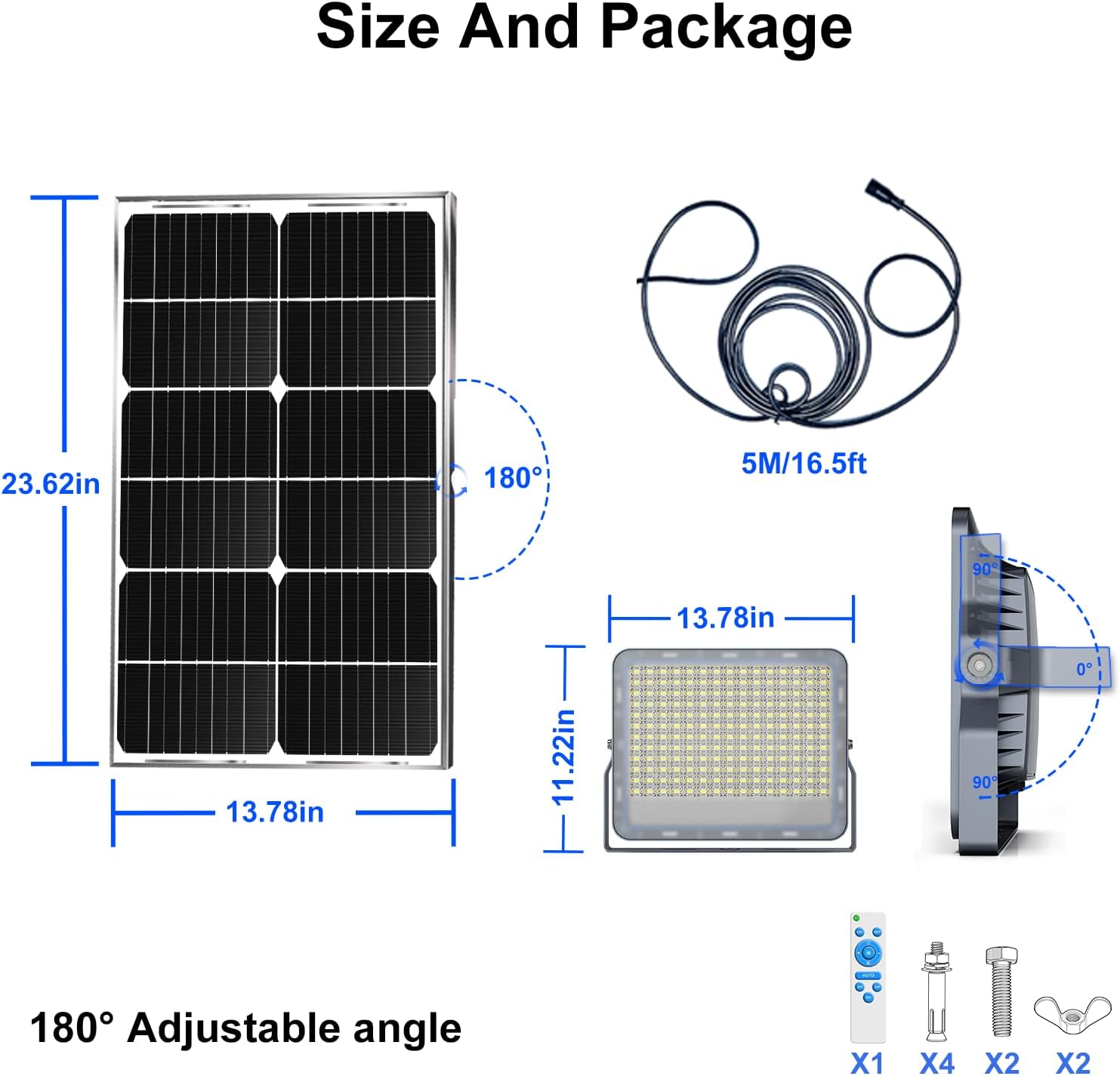 Gebosun 2 Pack 300W Solar Flood Light Outdoor, 24000LM LED Solar Security Light, IP67 Waterproof Dusk to Dawn Solar Light with Remote Control, Bright Solar Yard Light for Garage Garden Farm
