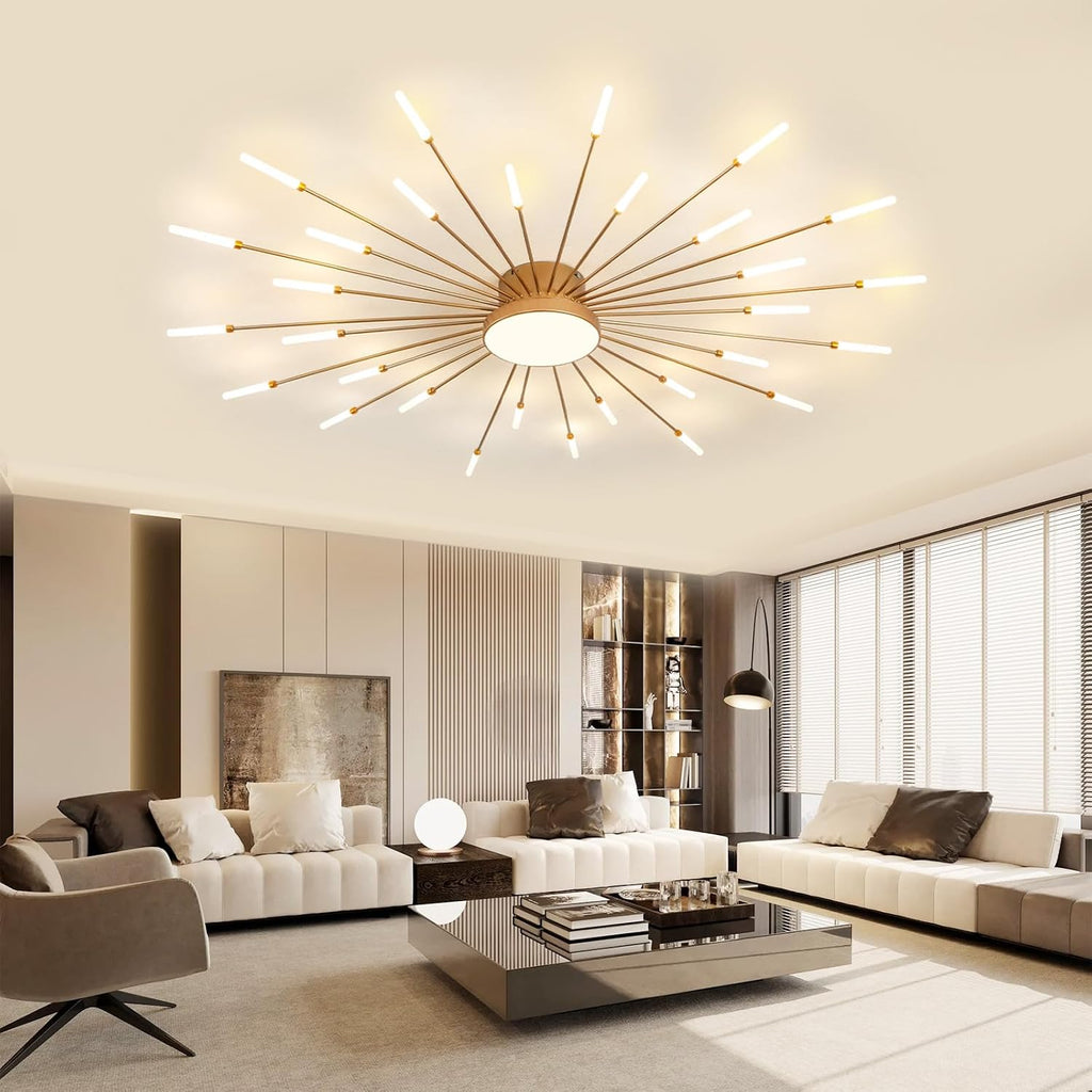 ziidoo Modern Ceiling Light,30+1 Lights Metal Firework Designed Chic Led Lighting Fixture for Farmhouse Kitchen Dining Room Bedroom Hallway Living Room (Gold and Dark Gold)