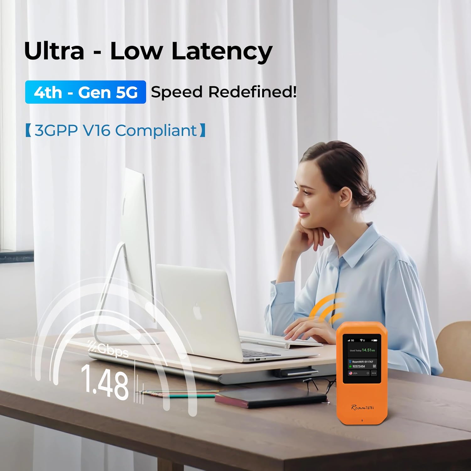 RoamWiFi 5G Mobile Hotspot WiFi6-4nm Chip | 10GB US/CA/MX + 1GB Global Internet Data (170+ Countries) | High-Speed for 16 Devices | 5000mAh Battery, 20H Standby, USB3.1, No SIM Needed Travel Wi-Fi