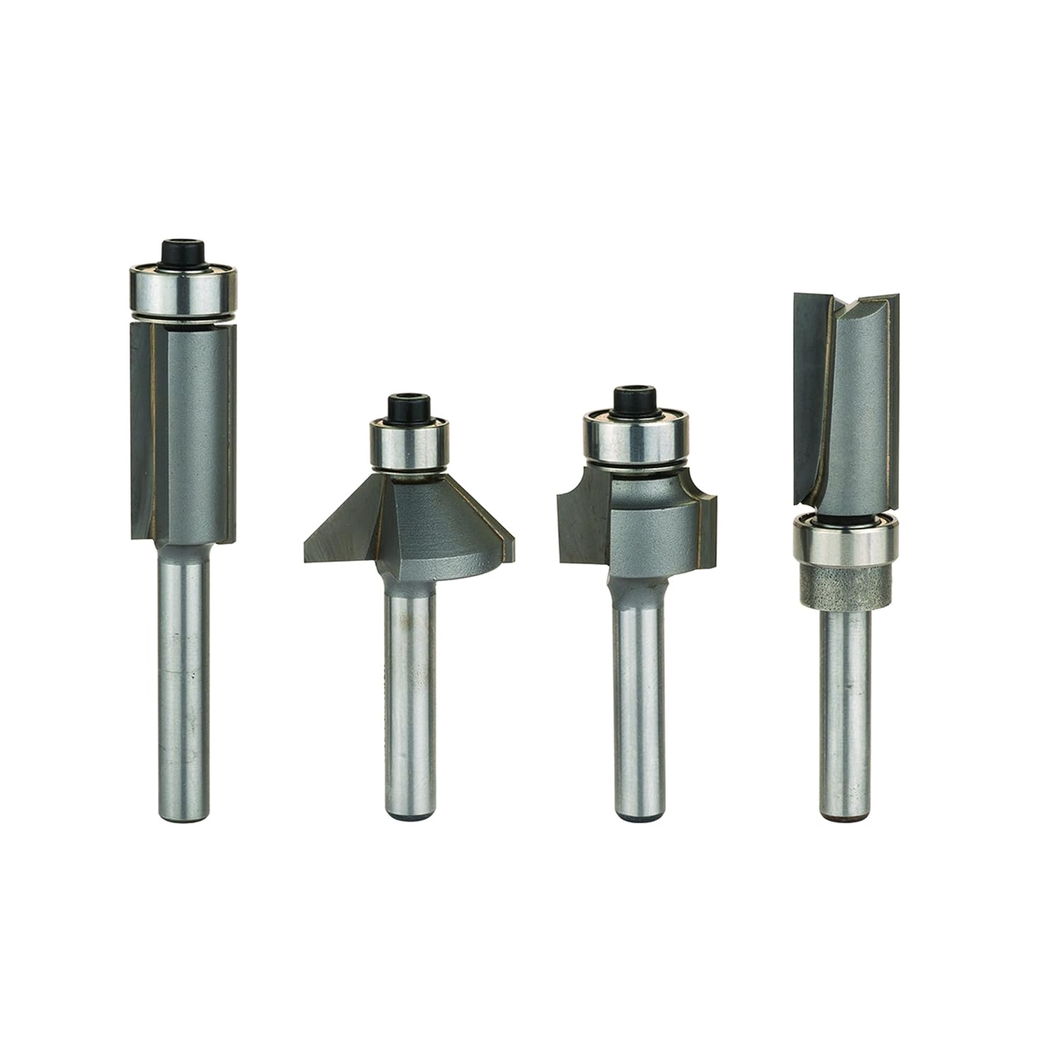 Whiteside 404 Compact Router Bit Set: Includes Flush Trim Bit (2402), 1/8 Inch Roundover Bit (2000C), Template Bit (3004), 45 Degree Chamfer Bit (2292)