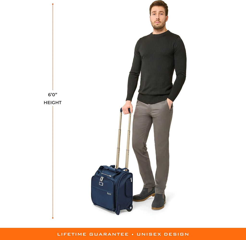 Briggs & Riley 2-Wheel Cabin Bag - Carry On Luggage for Travel, Suitcases with Wheels, Softside Rolling Bag for Men & Women, Interlocking Handle, Self-Repairing Zipper - Baseline Collection, Navy