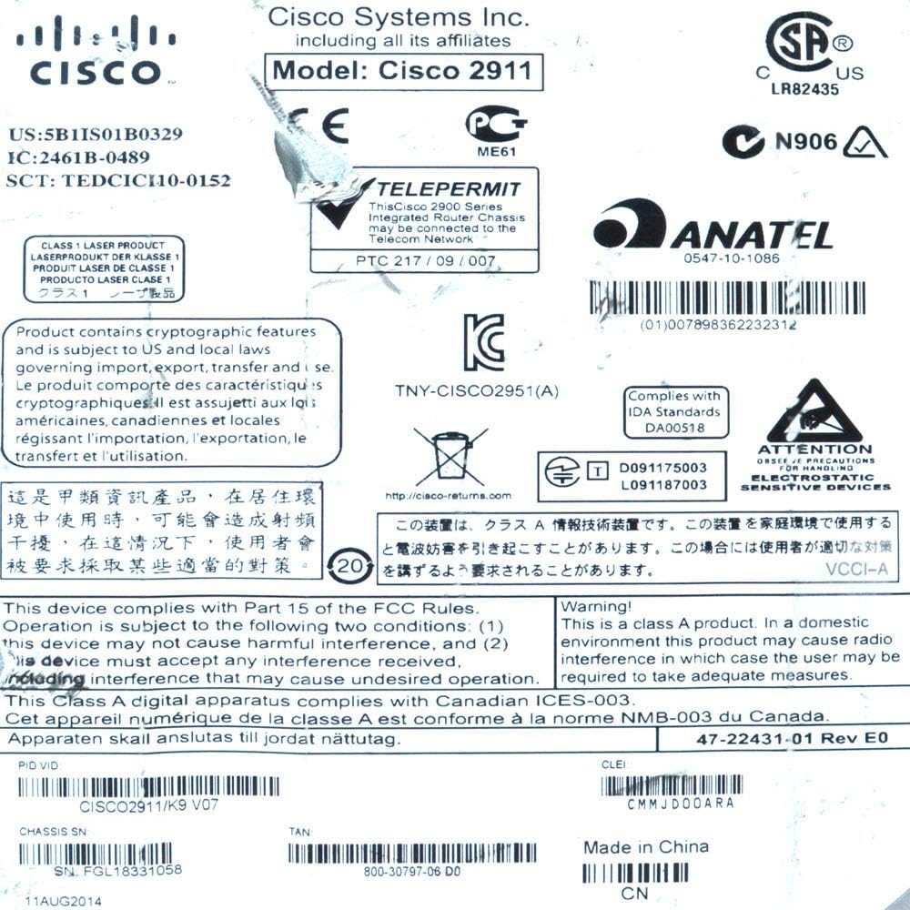 Cisco CISCO2911/K9 2911 2900 Series Integrated Services Router