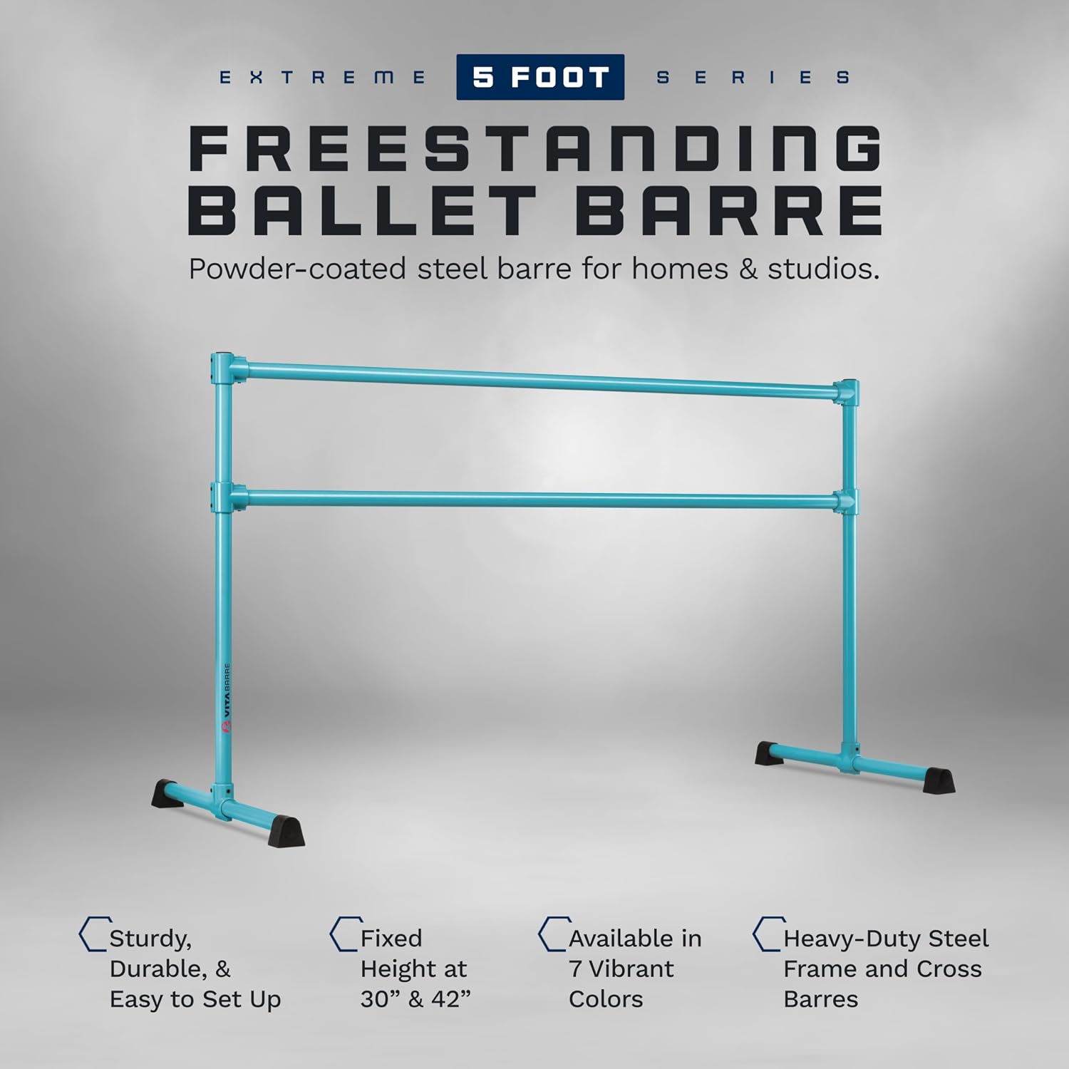 VITA Barre Portable Freestanding Double Ballet Barre, Prodigy, Aluminum | Adjustable Height, USA Made, Home or Gym Exercise Equipment for Kids & Adults | Dance, Fitness, Pilates
