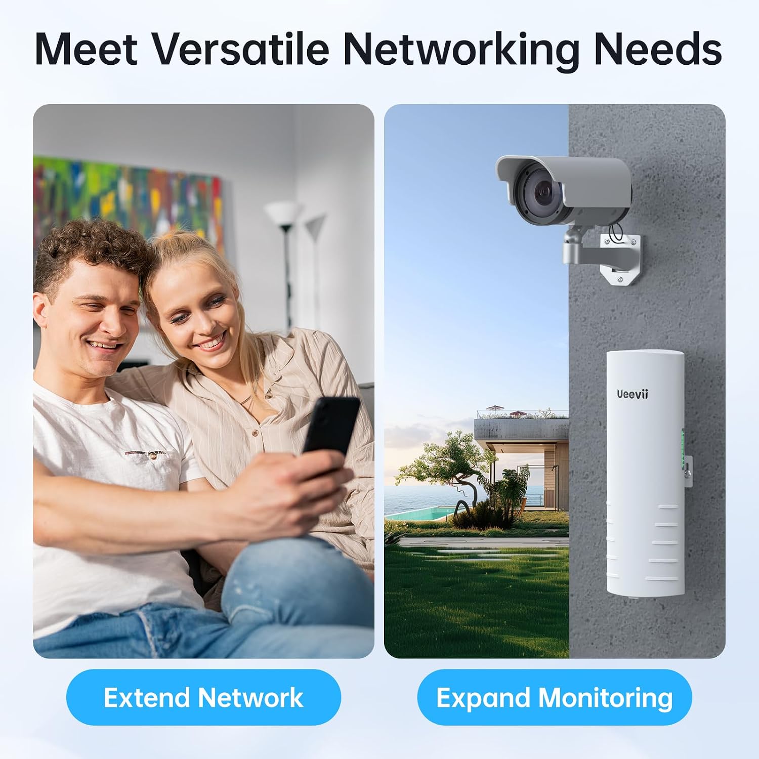 Wireless Bridge for Easy Network Expansion,5.8G Point to Point Extending Wi-Fi to Outbuildings,Outdoor Wi-Fi Network Bridge W/ 1000Mbps RJ45Port and 16dBi Antenna,PoE Powered, IP65 Waterproof, 2-Pack