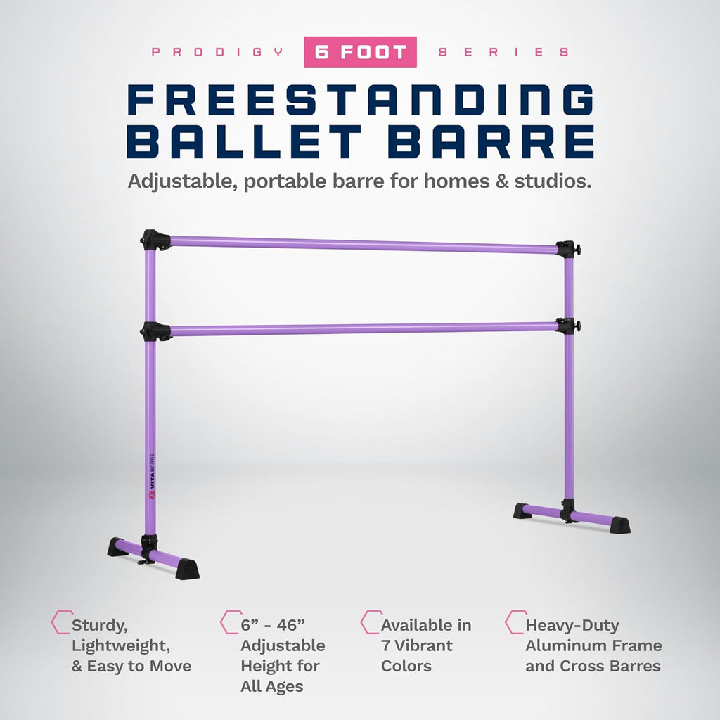 VITA Barre Portable Freestanding Double Ballet Barre, Prodigy, Aluminum | Adjustable Height, USA Made, Home or Gym Exercise Equipment for Kids & Adults | Dance, Fitness, Pilates