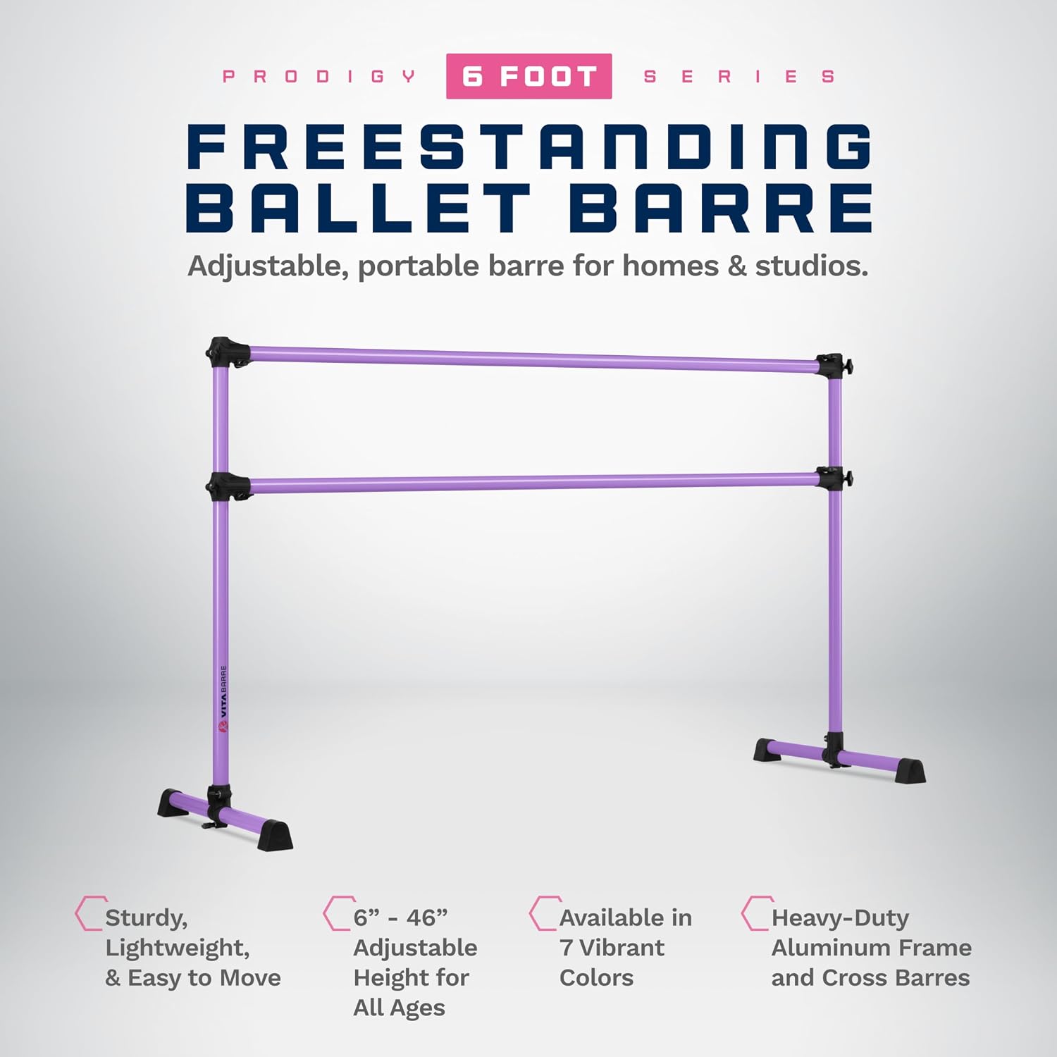 VITA Barre Portable Freestanding Double Ballet Barre, Prodigy, Aluminum | Adjustable Height, USA Made, Home or Gym Exercise Equipment for Kids & Adults | Dance, Fitness, Pilates