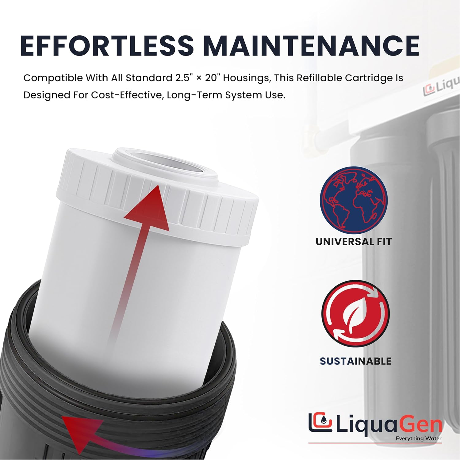 LiquaGen Bone Char Water Filter Replacement Cartridge – Helps Reduce Fluoride – Universal Refillable Filter for Whole House & Drinking Water – 2.5x10, 2.5x20, 4.5x10, 4.5x20 (1, 2.5' x 20')