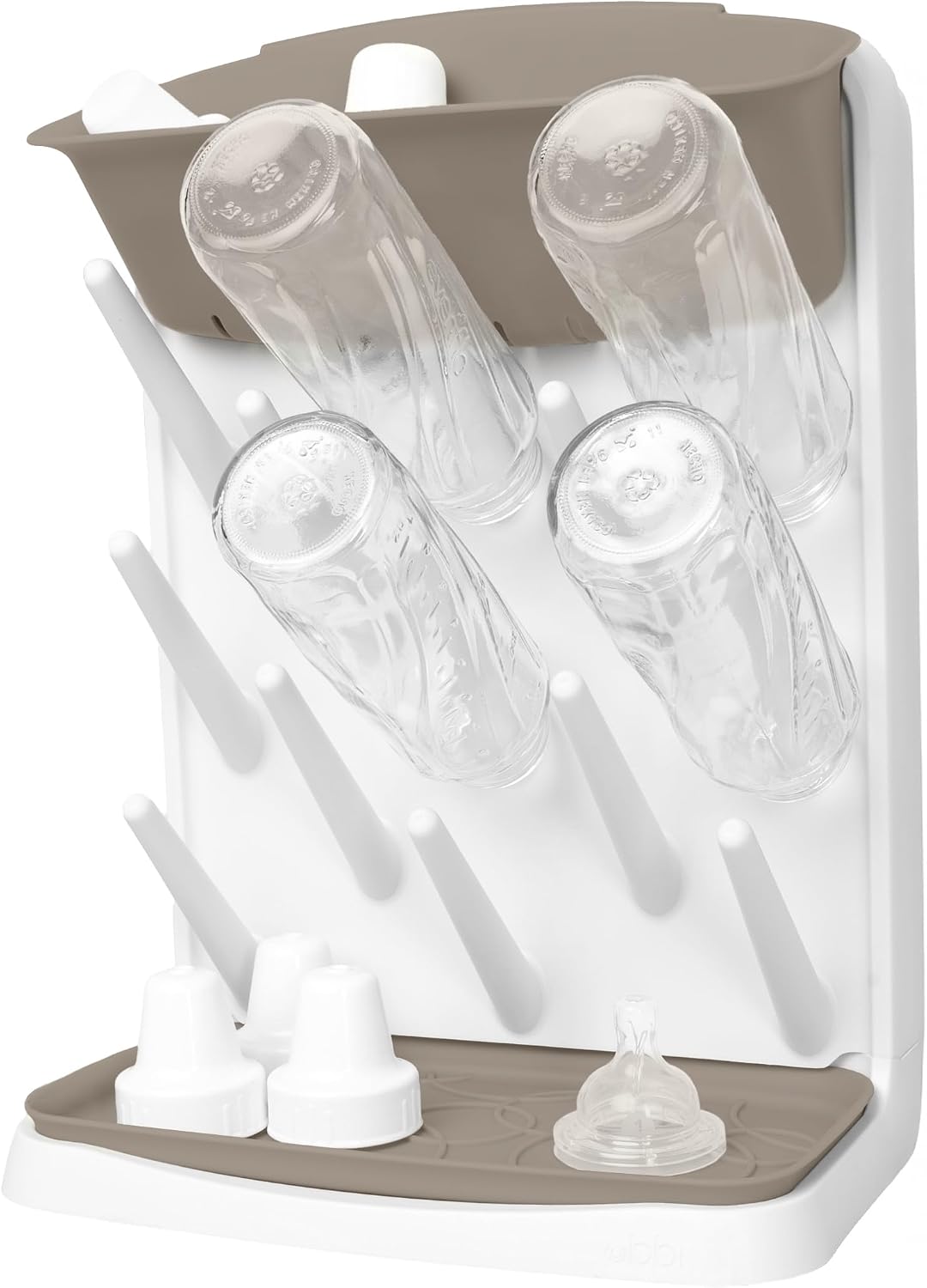 Ubbi Vertical Baby Bottle Drying Rack, Space Saving Countertop Drying Rack Baby Accessory, Taupe (Pack of 6)