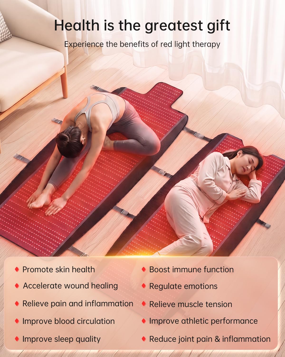 New Red Light Therapy Mat for Full Body with 2850 LEDs, 5 Red Light Modes,5 Gears & 2 Timing Methods for Pain Relief. 86.6' x 39.3' Dual-Wavelength Red Light Therapy Blanket for Home Use