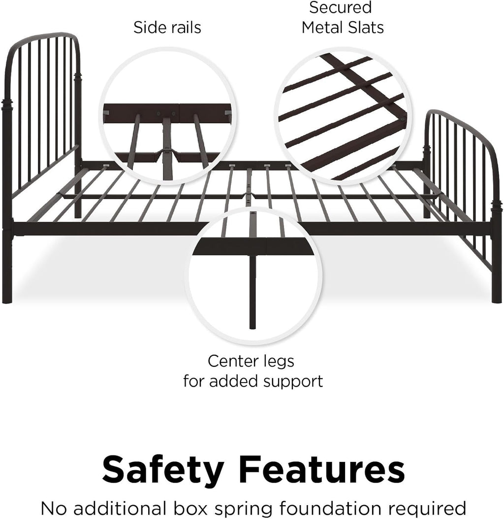 DHP Lafayette Metal Platform Bed with Rustic Style Curved Headboard and Footboard, Adustable Base Height for Underbed Storage, No Box Spring Needed, King, Bronze