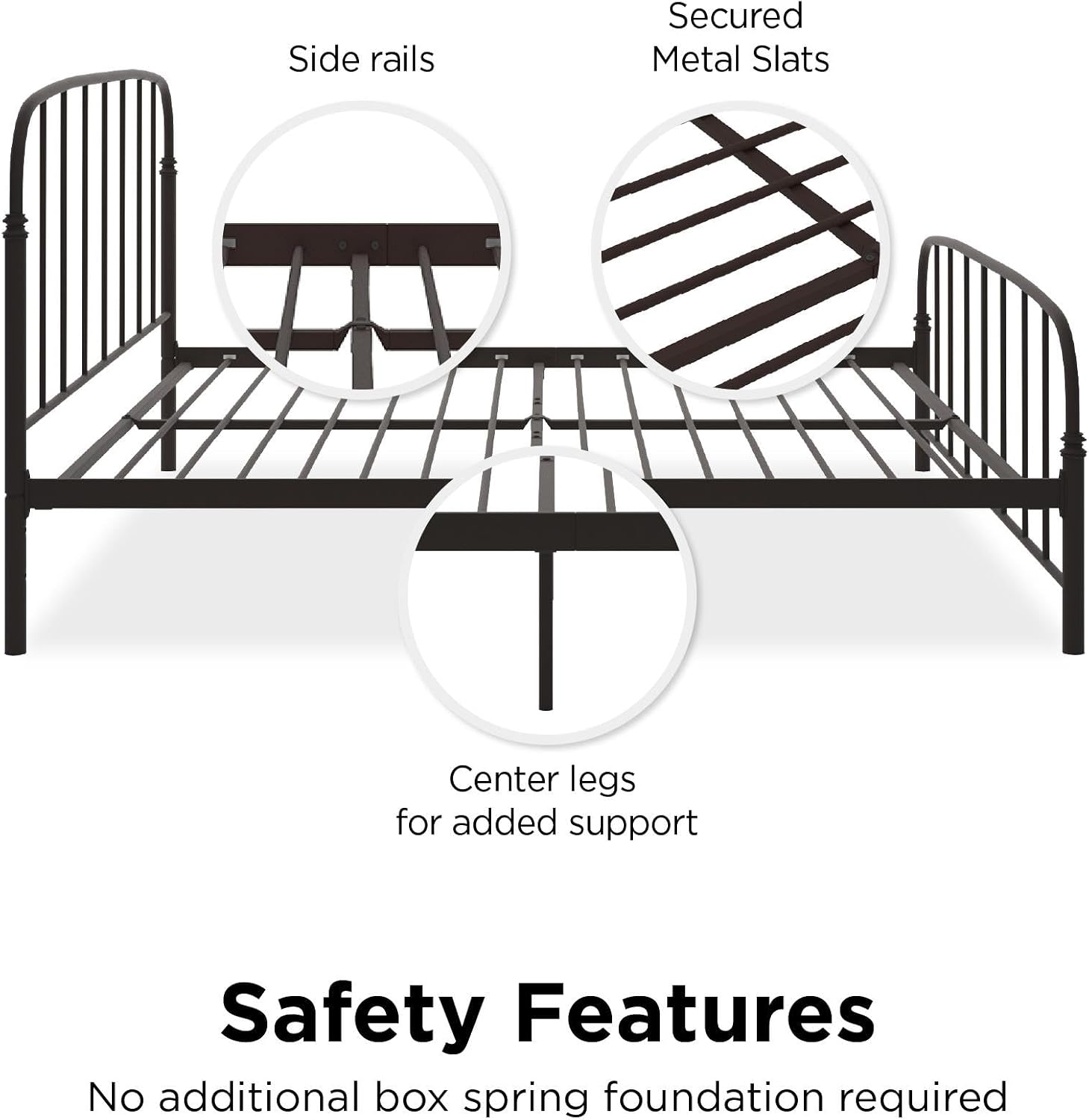 DHP Lafayette Metal Platform Bed with Rustic Style Curved Headboard and Footboard, Adustable Base Height for Underbed Storage, No Box Spring Needed, King, Bronze