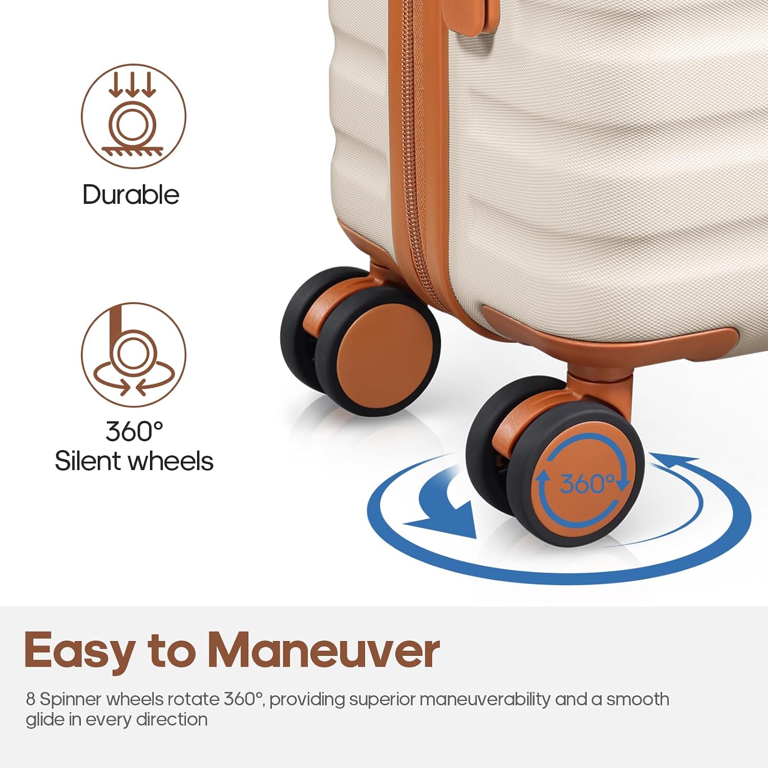 UKEIN Luggage Sets 3 Piece, PC Hardside Carry On Luggage 20 Inch With Spinner Wheels with TSA Lock, Carry On Suitcase Set With Travel Backpack for Men (Beige, 3 piece set (20/24/28inch))