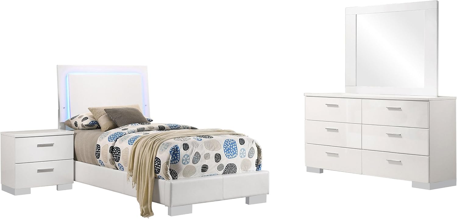 White High Gloss 4-piece Twin Bedroom Set