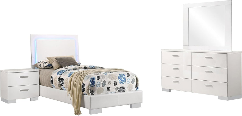 White High Gloss 4-piece Twin Bedroom Set
