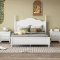 DEINPPA 3-Piece Bedroom Set, Wooden Bedroom Furniture Set Included Full Size Bed Frame and 2 Nightstands, Medieval Style-White