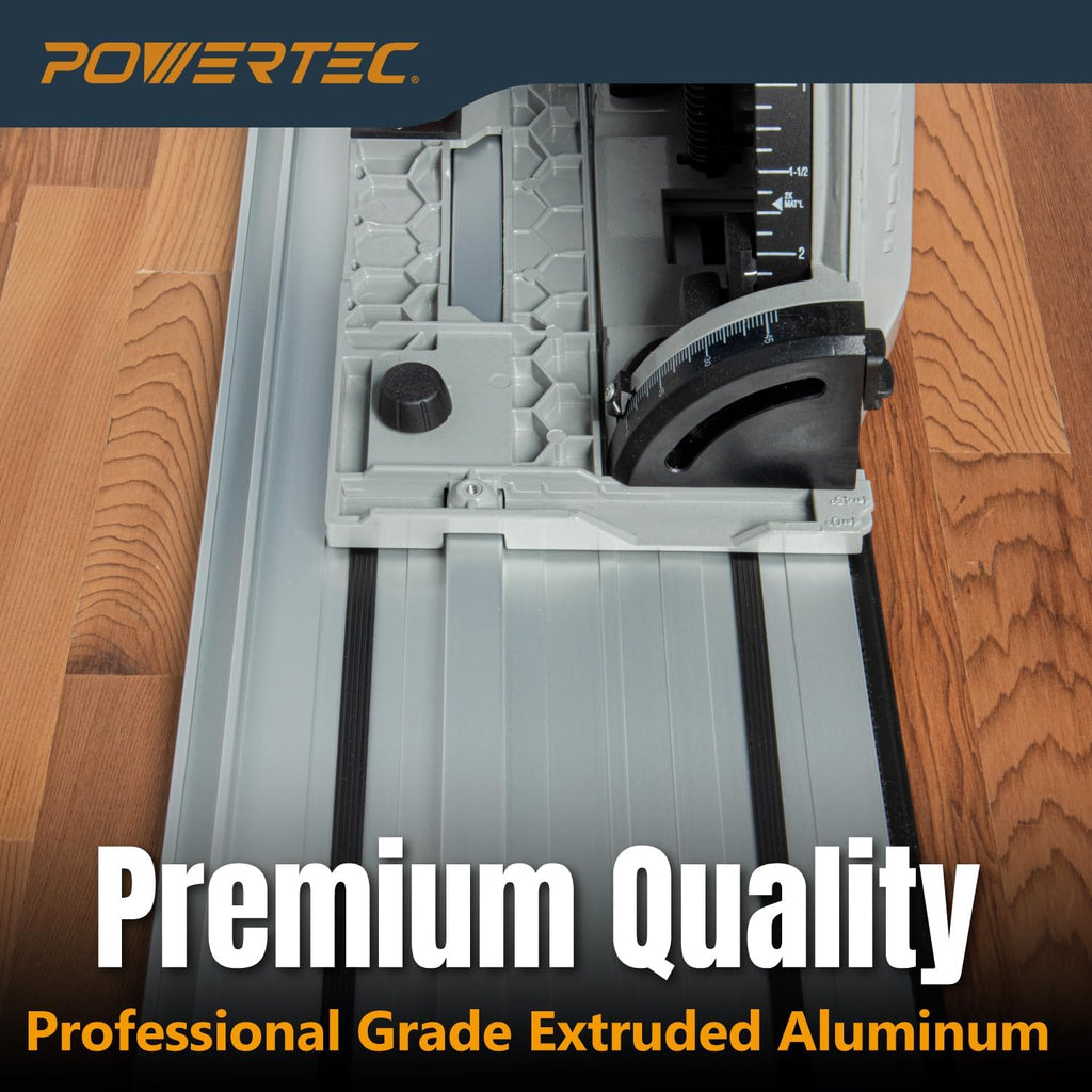 POWERTEC 110' Track Saw Guide Rail Joining Set for Kreg Track Saws, Include 2x55' Extruded Aluminum Guide Rail and 2 Rail Extension Connectors Perfect for Repeatable Rip Cuts & Crosscuts (71991)