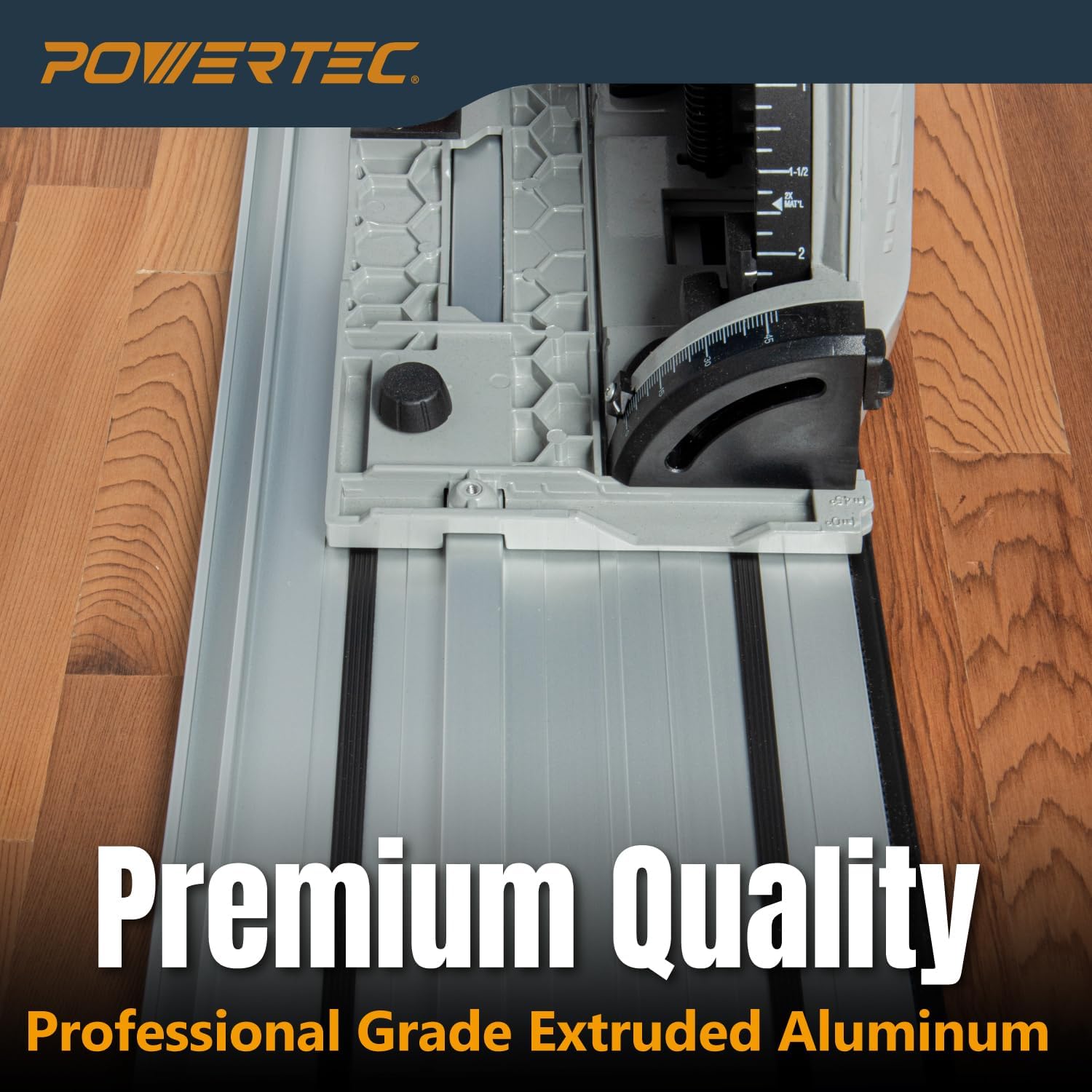 POWERTEC 110' Track Saw Guide Rail Joining Set for Kreg Track Saws, Include 2x55' Extruded Aluminum Guide Rail and 2 Rail Extension Connectors Perfect for Repeatable Rip Cuts & Crosscuts (71991)