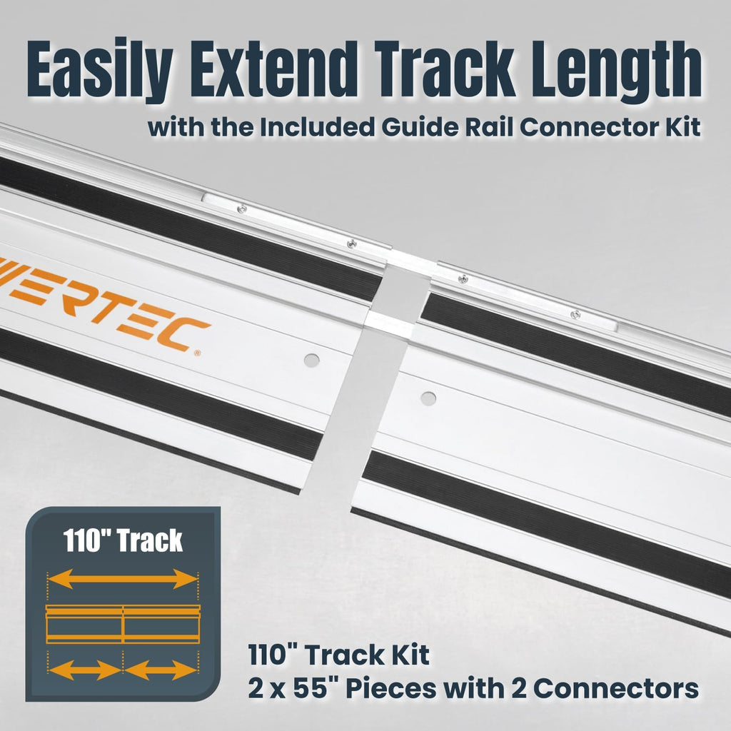 POWERTEC 71387 110' Track Saw Guide Rail Joining Set for Makita or Festool Track Saws Includes 2x55' Extruded Guide Rails and (2) Guide Rail Connectors for Woodworking Projects