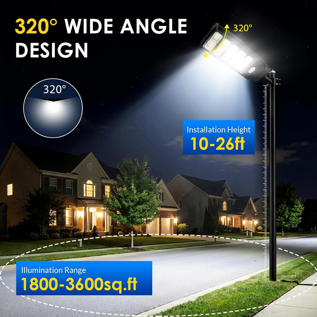 JWT 2 Pack 27' Large Solar Street Lights Outdoor Waterproof - Solar Powered Security Parking Lot Light Dusk to Dawn,Motion Sensor Commercial LED Solar Flood Lights Remote Control for Outside Yard
