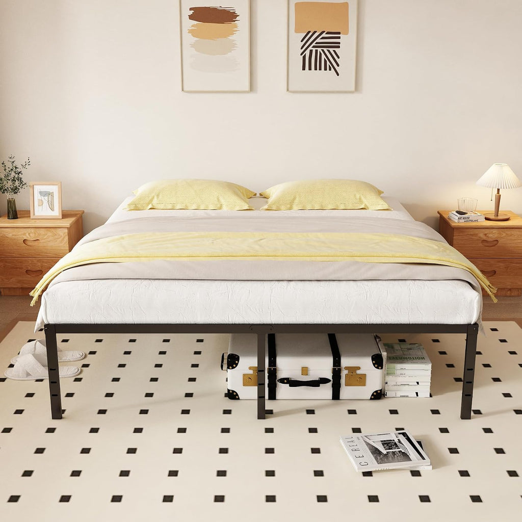 King 18 Inch Metal Platform Bed Frame,Heavy Duty,Metal,No Box Spring Needed,Underbed Storage,Easy Assembly,Noise Free,Minimalism,Non-Slip,Bedroom,Kids,Boys,Girls,Black