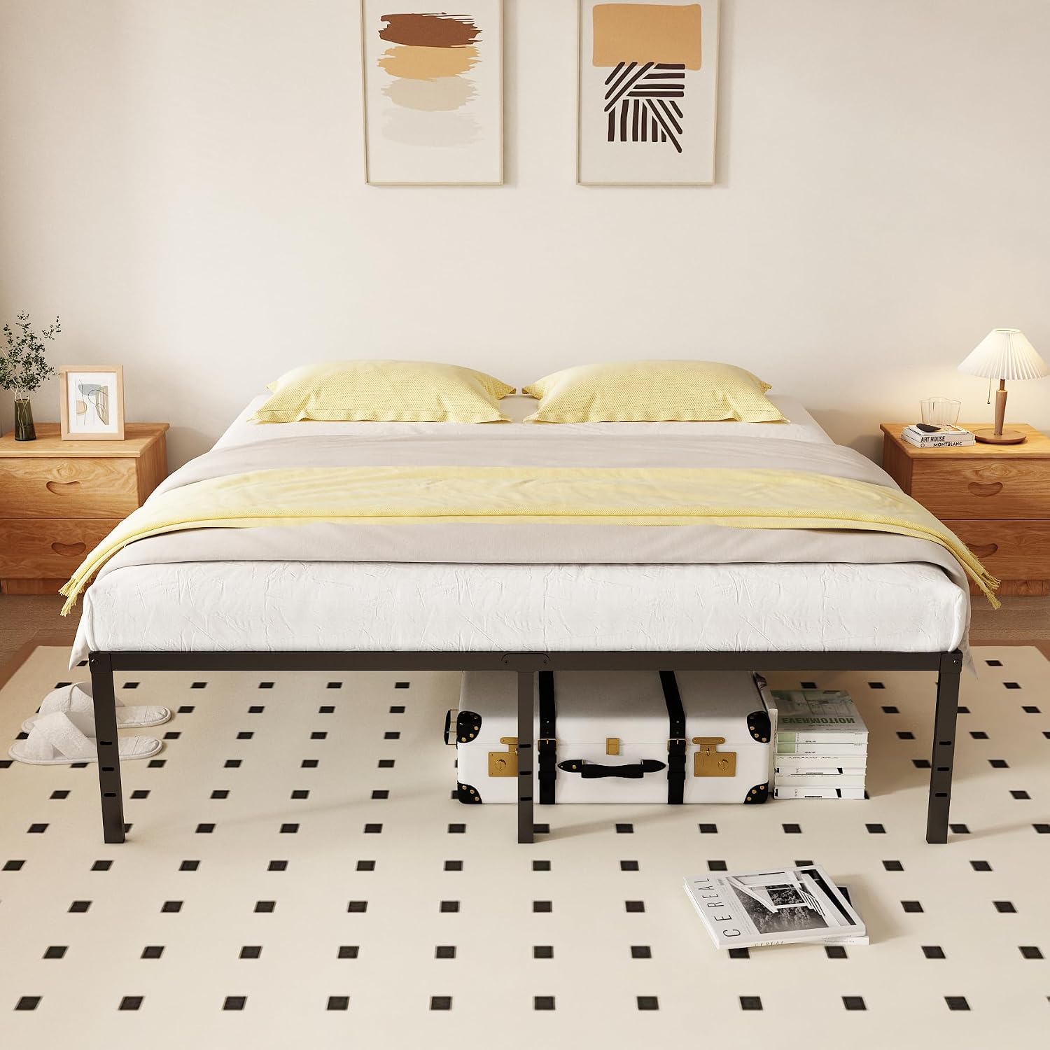 King 18 Inch Metal Platform Bed Frame,Heavy Duty,Metal,No Box Spring Needed,Underbed Storage,Easy Assembly,Noise Free,Minimalism,Non-Slip,Bedroom,Kids,Boys,Girls,Black