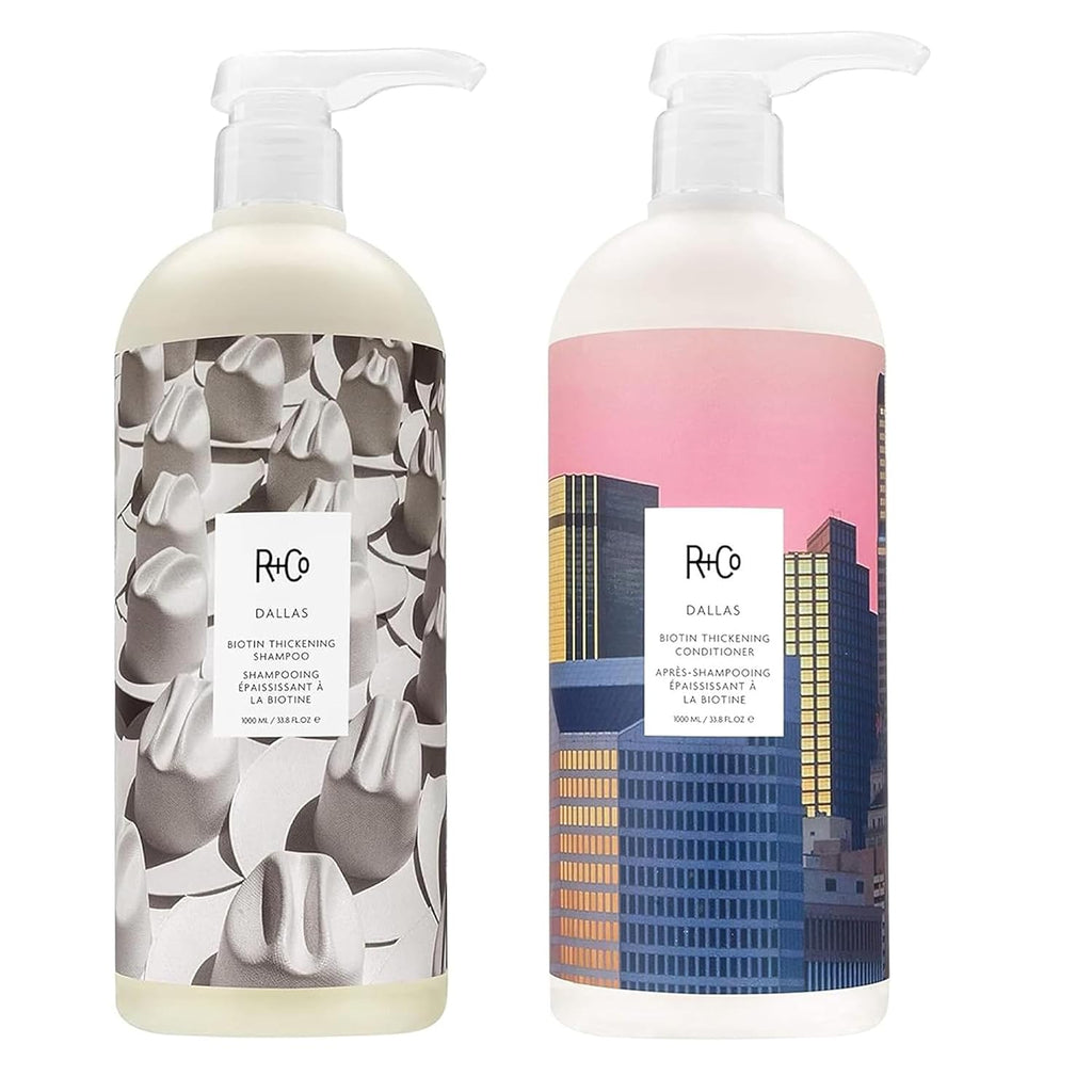 R+Co Dallas Biotin Thickening Shampoo and Conditioner Liter Set– Volumizing Formula for Fine, Thin Hair – Adds Strength, Body & Fullness – Sulfate-Free, Vegan & Cruelty-Free – 33.8oz (Pack of 2)