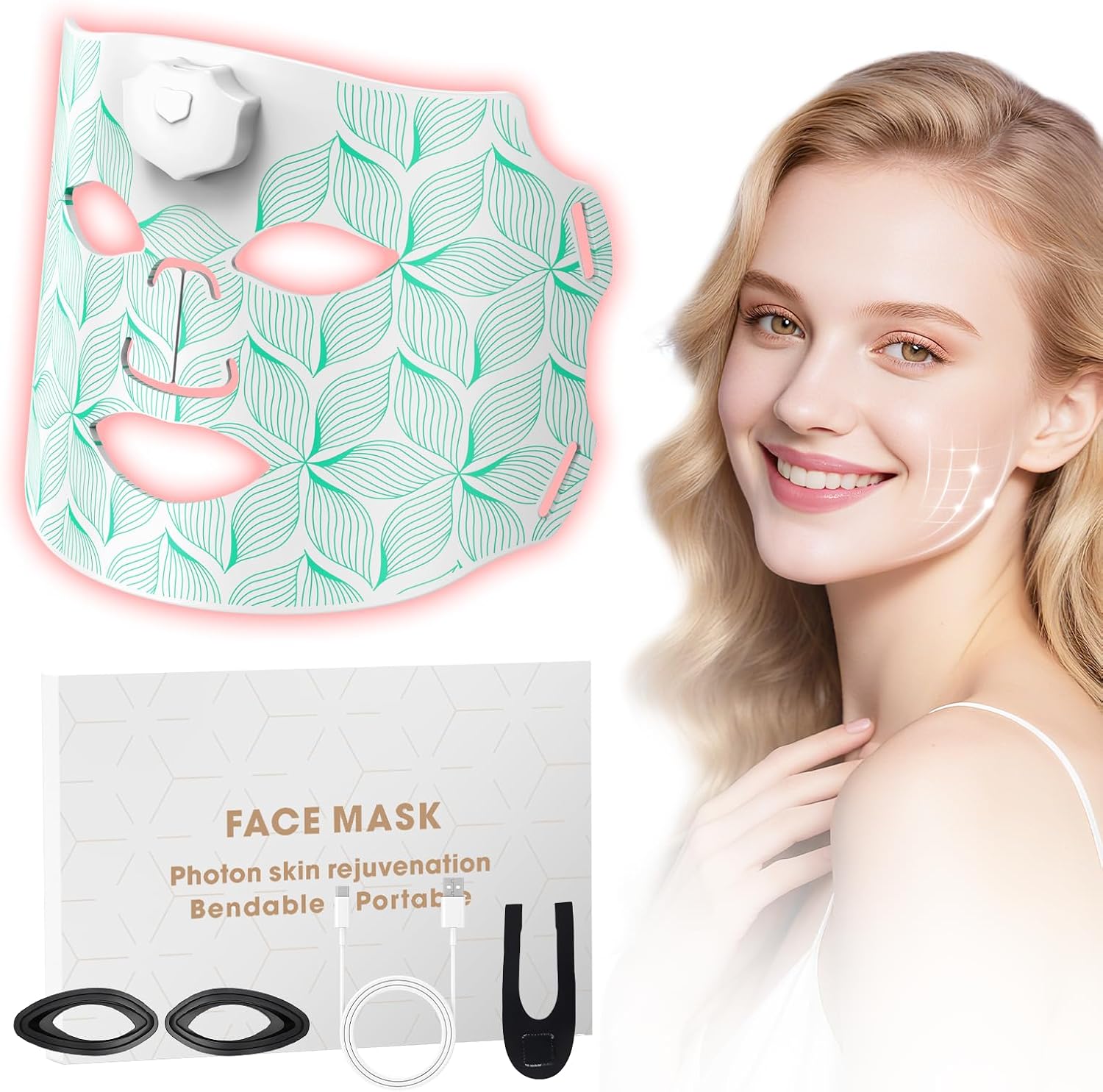 Red Light Therapy for Face, 7 Colors LED Red Light Therapy Mask, USB-C Rechargeable Silicone Face Mask, Hands-Free Skincare Device for Home Spa, Daily Self-Care, Relaxation & Travel