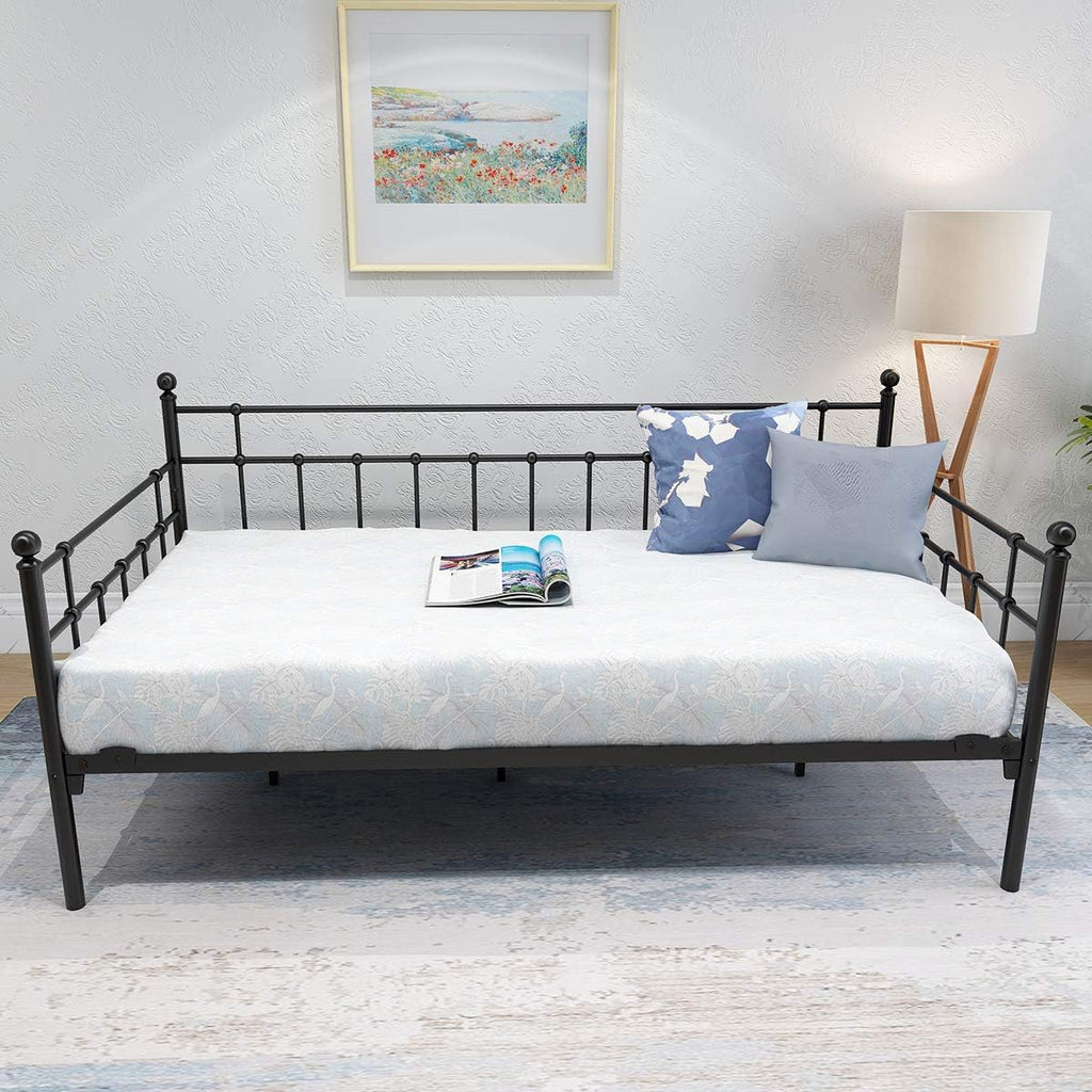 HOMERECOMMEND Metal Daybed Frame Twin Metal Slats Platform Base Box Spring Replacement Bed Sofa for Living Room Guest Room (Twin, Black)
