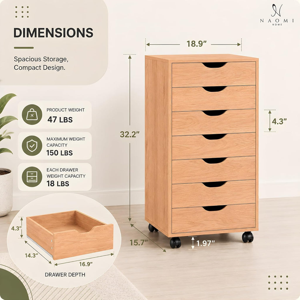 Naomi Home Multi-Drawer Storage Cabinet with 7 Drawers, Compact Organizer for Living Spaces & Home Storage