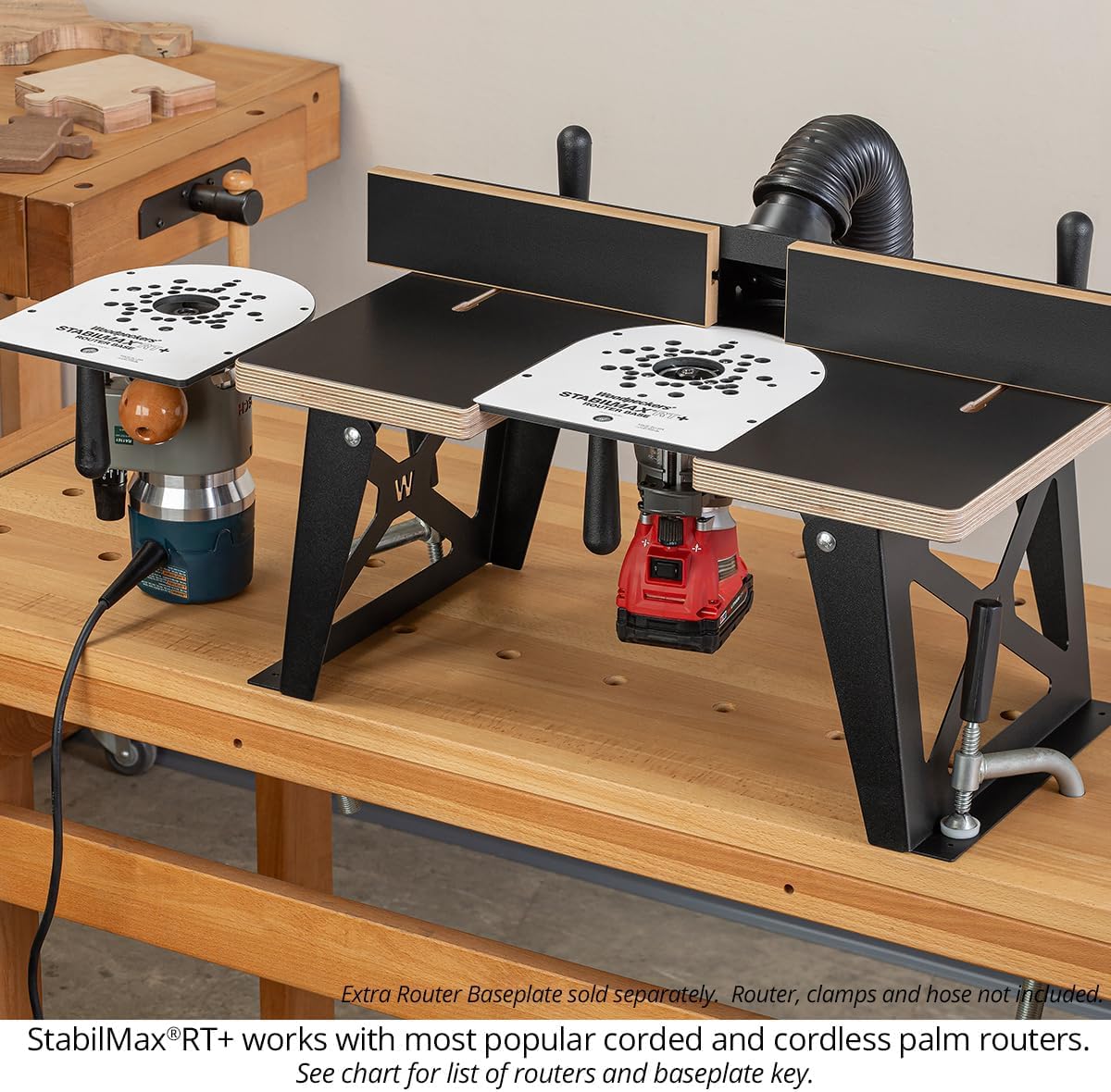 Woodpeckers StabilMaxRT+ Router Table System, USA Made Portable Benchtop Router Table, Instantly Switch From Hand-Held Routing & Table Routing - SMRT-P