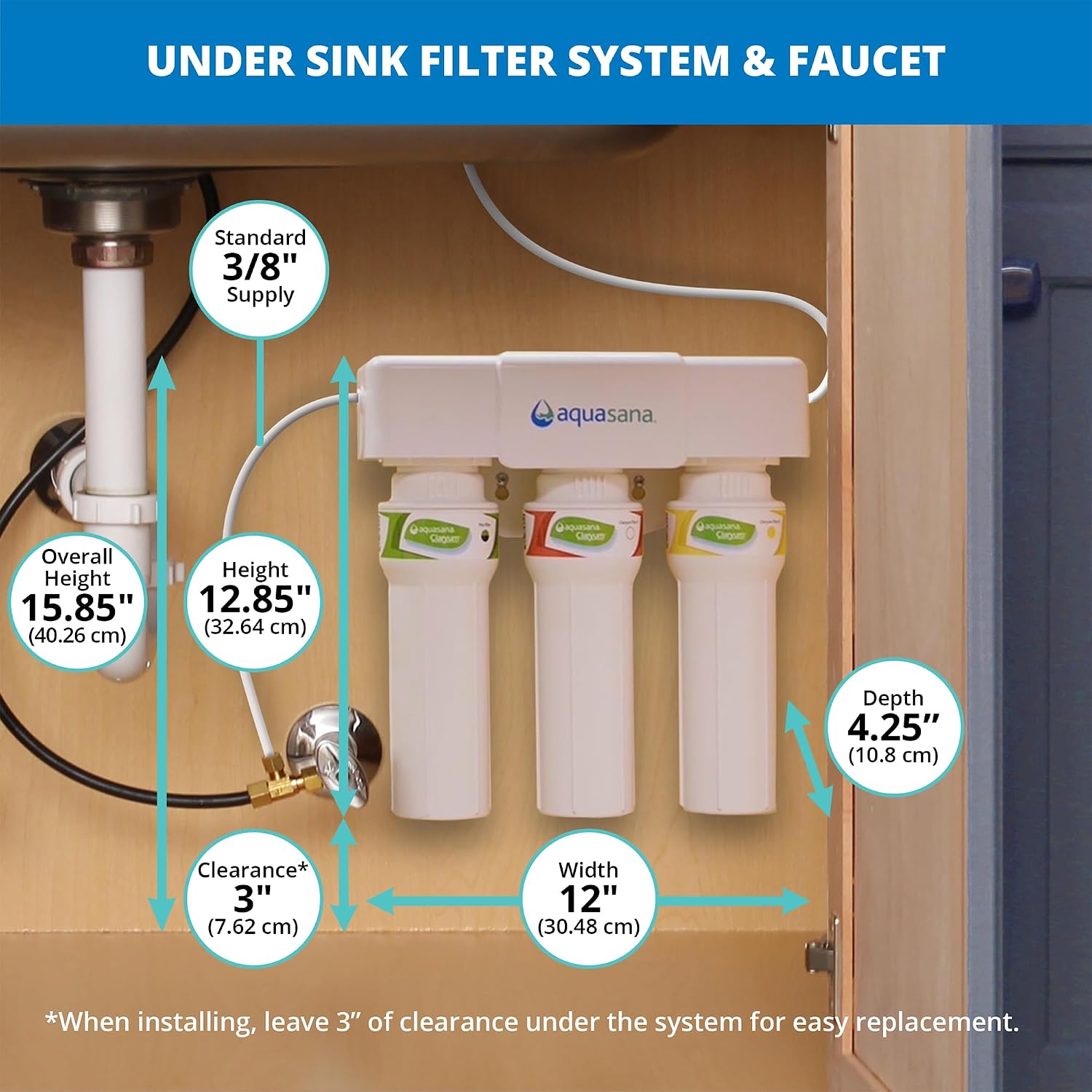 Aquasana Under Sink Water Filter System - Reduces PFAS, Lead, & Chlorine in Drinking Water - Under Counter Claryum Filtration for Kitchen - 3-Stage Max Flow - Oil-Rubbed Bronze Faucet - AQ-5300+.62